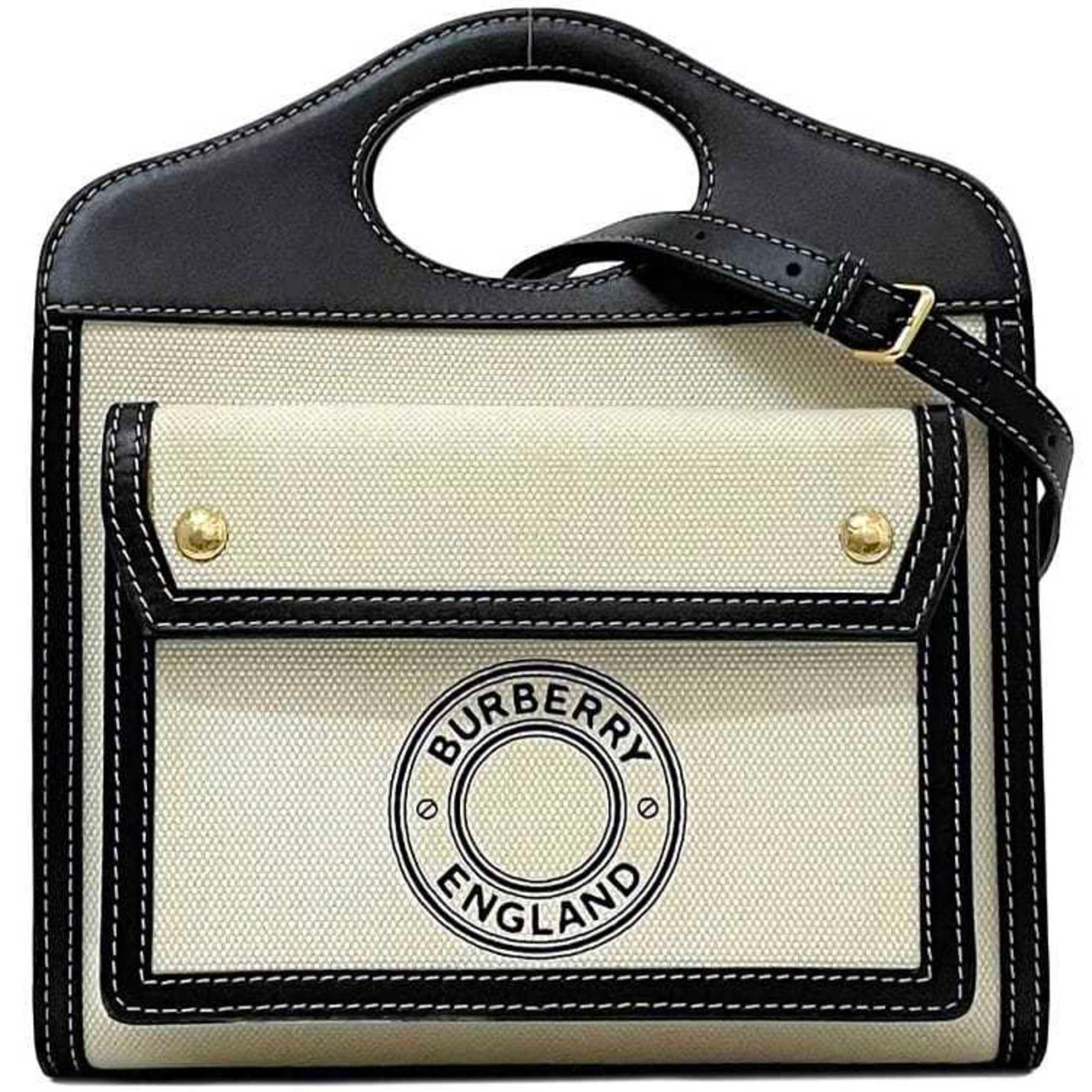 Burberry bag pocket natural white black canvas leather handbag crossbody flap jacquard print men's