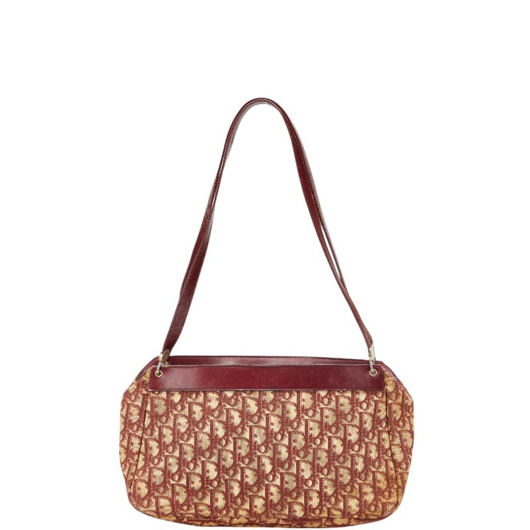 Christian Dior Dior Trotter Handbag/Shoulder Bag, Wine Red/Brown Canvas