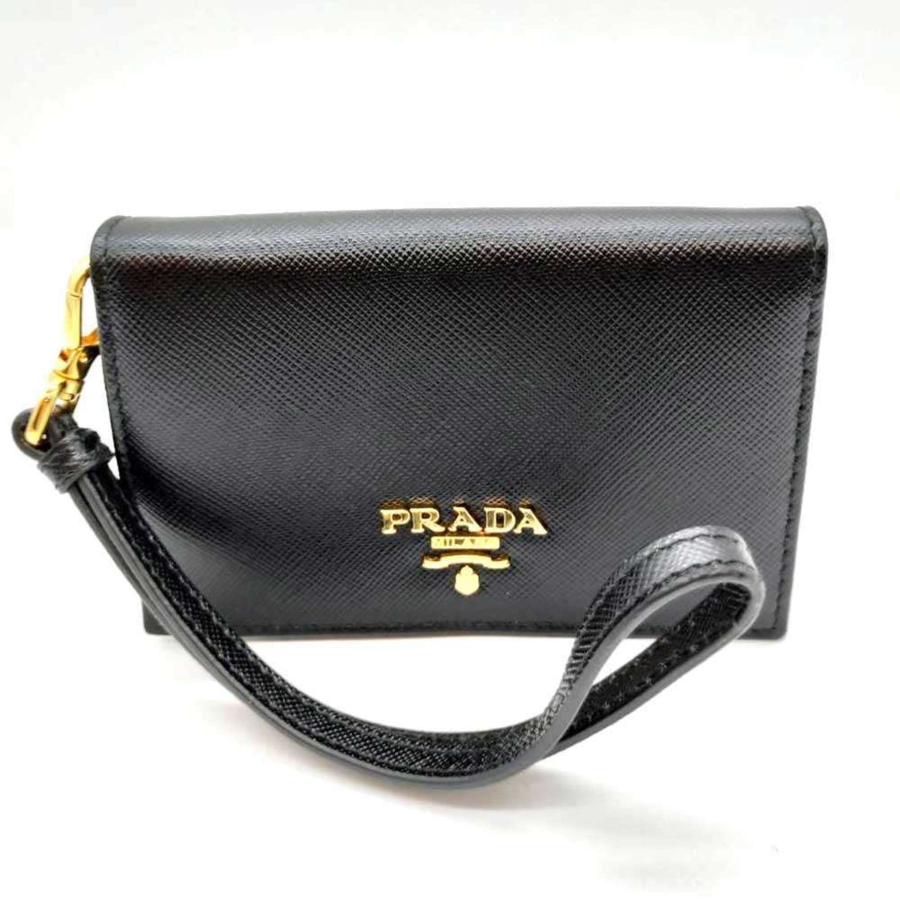 Prada Card Case, Nero Saffiano Metal, Business Holder, Flap, with Strap