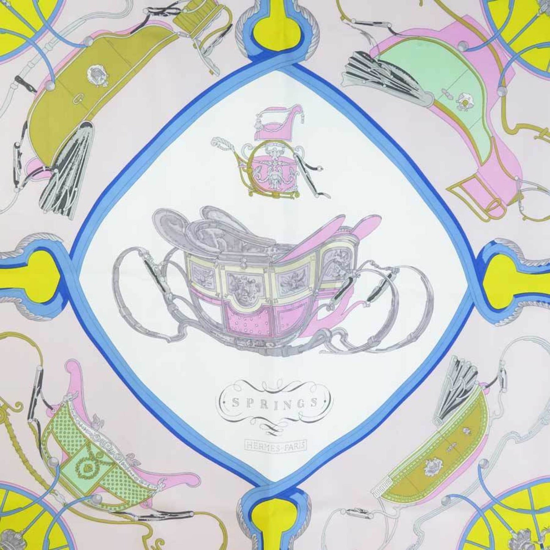 Hermes Scarf/Muffler Carre 90 SPRNGS Silk Yellow Multicolor