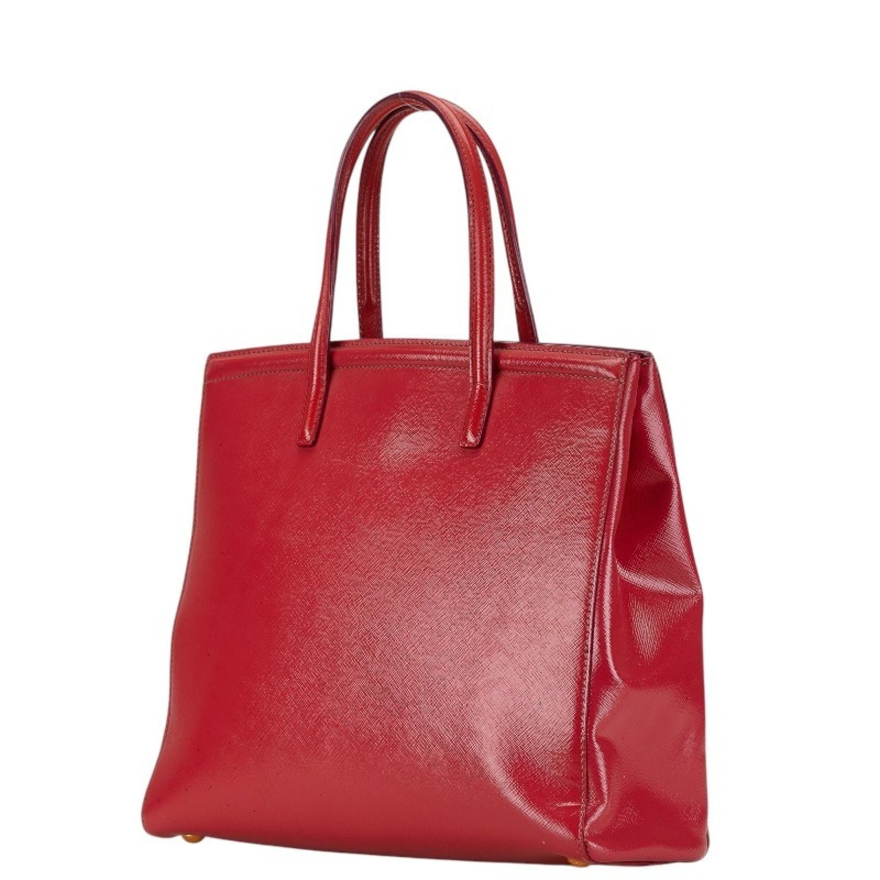 Prada Triangle Plate Handbag Shoulder Bag Red Leather Saffiano