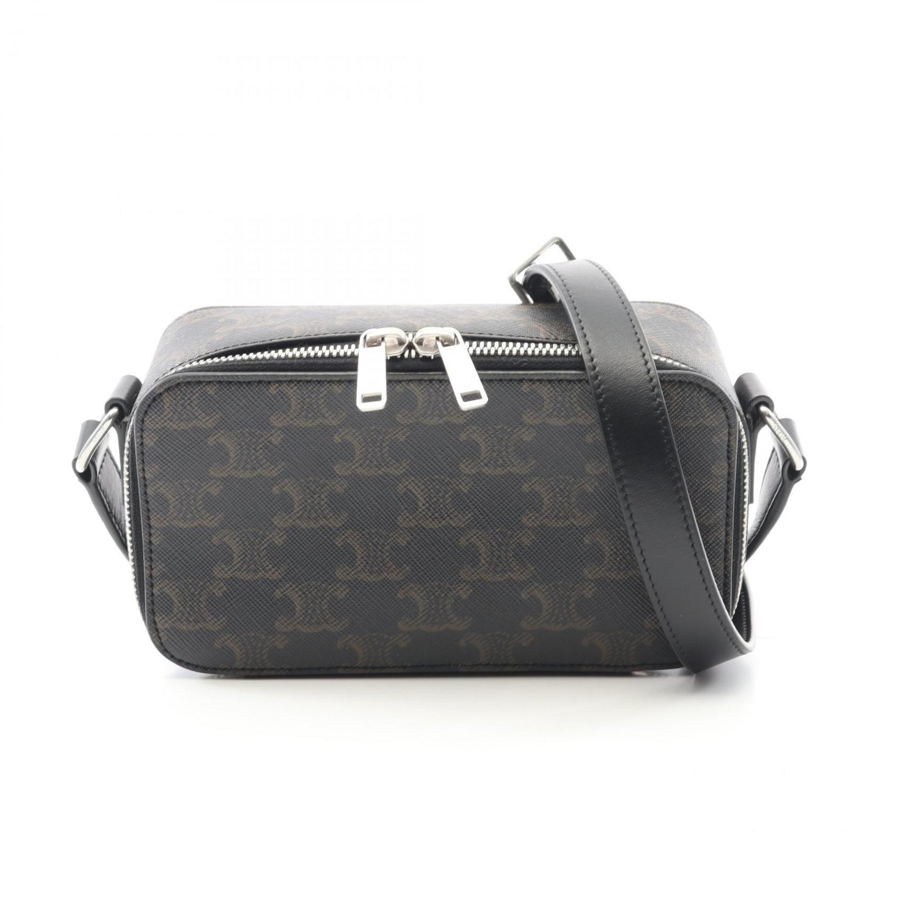 Celine Triomphe Shoulder Bag, Coated Canvas and Leather, Black Brown
