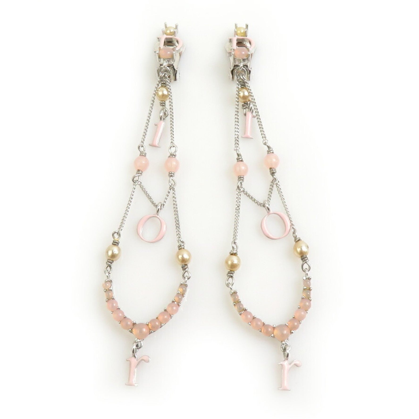 Christian Dior Metal Silver and Pink Earrings