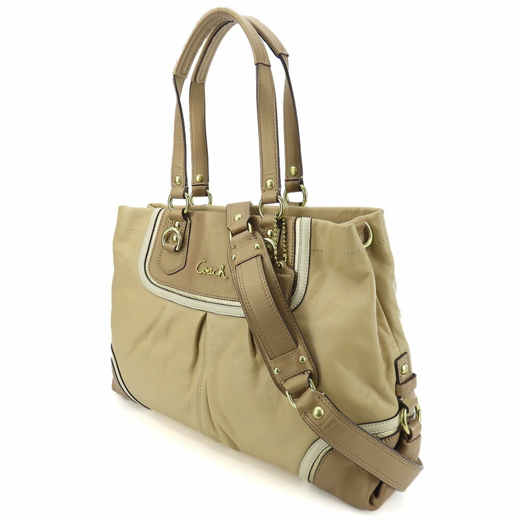 Coach Tote Bag Leather Beige Brown