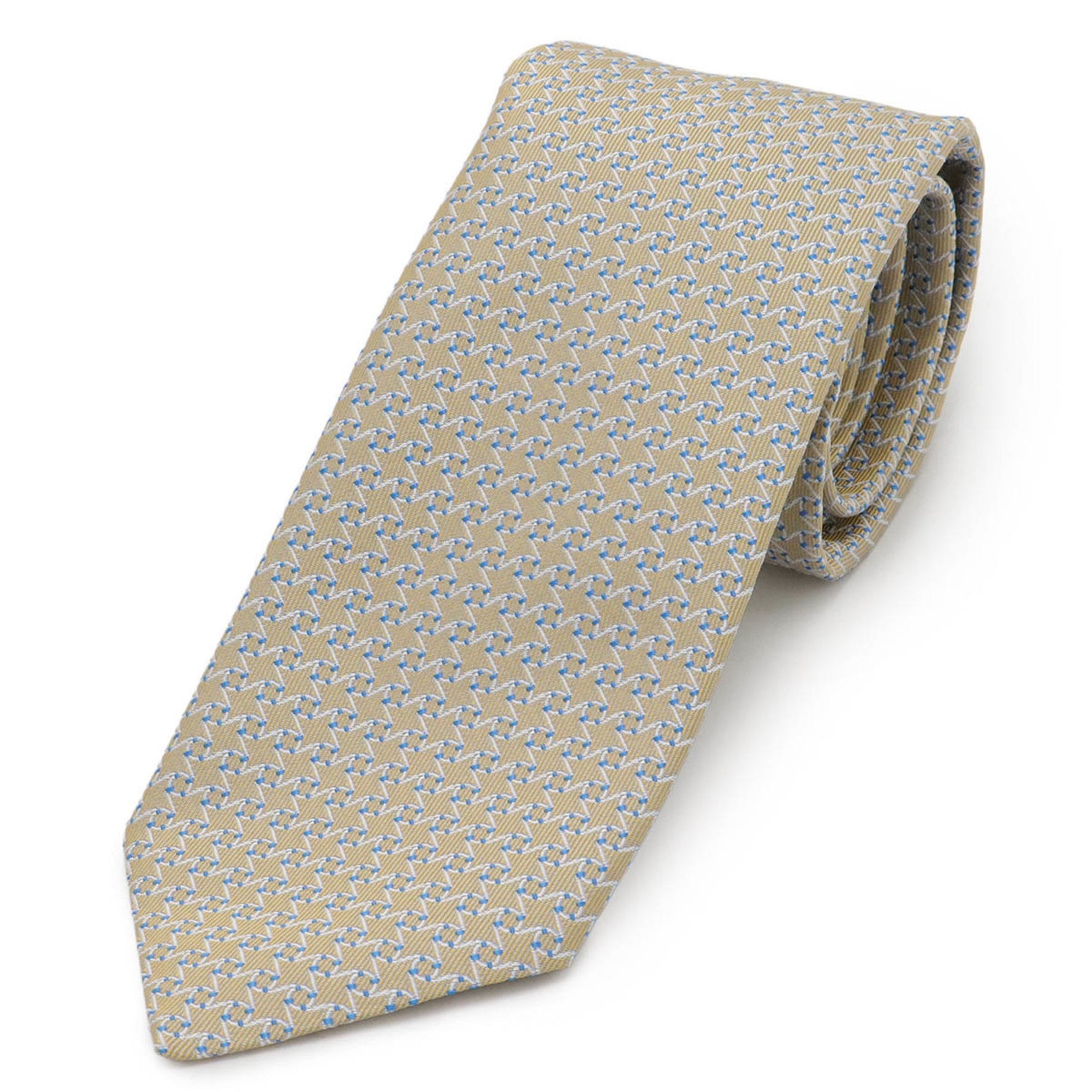 HERMES necktie, swim ring, 100% silk, beige, blue