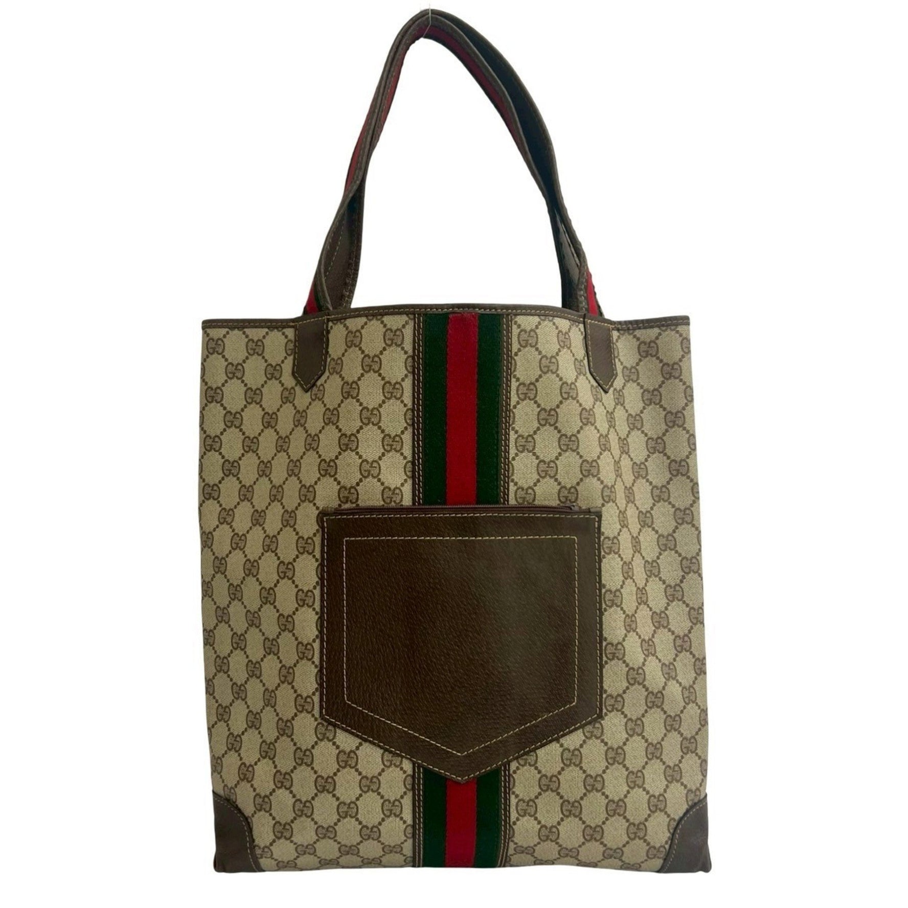 GUCCI Vintage Sherry Line GG Logo Leather Tote Bag/Handbag, Brown