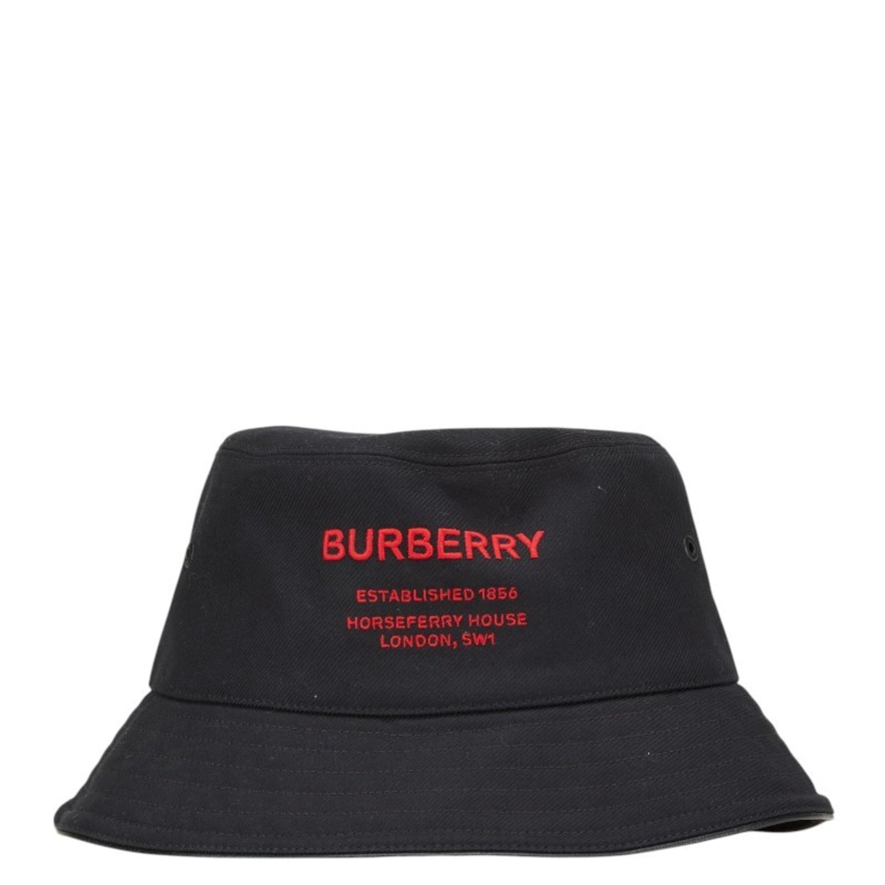 Burberry Bucket Hat Size: L Black Red Cotton Leather