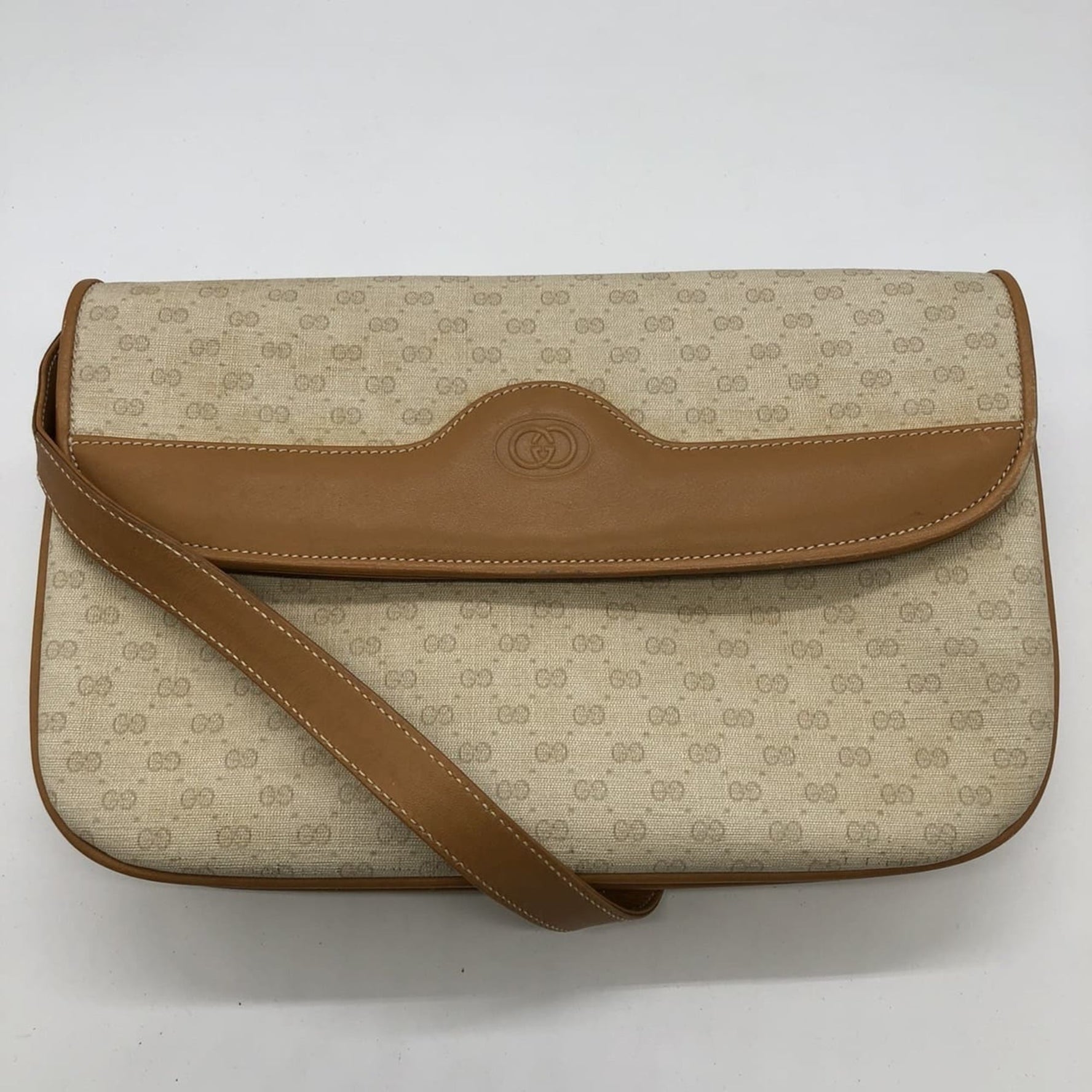 GUCCI 004 256 Shoulder Bag, Micro GG Leather, Ivory and Beige, Old Women