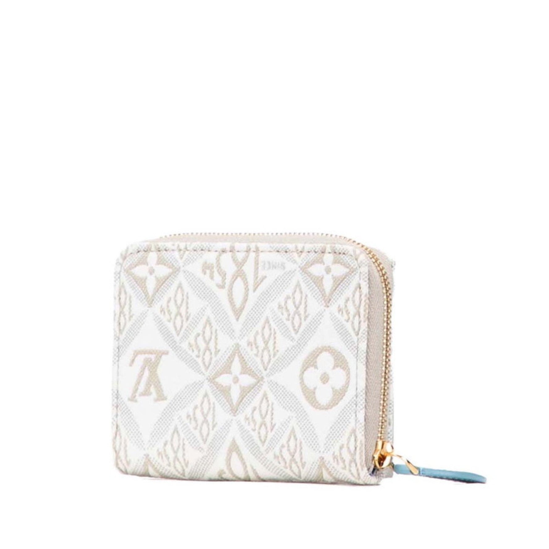 Louis Vuitton Monogram Jacquard Zippy Coin Purse Wallet/Coin Case Beige White Canvas Leather LOUIS VUITTON
