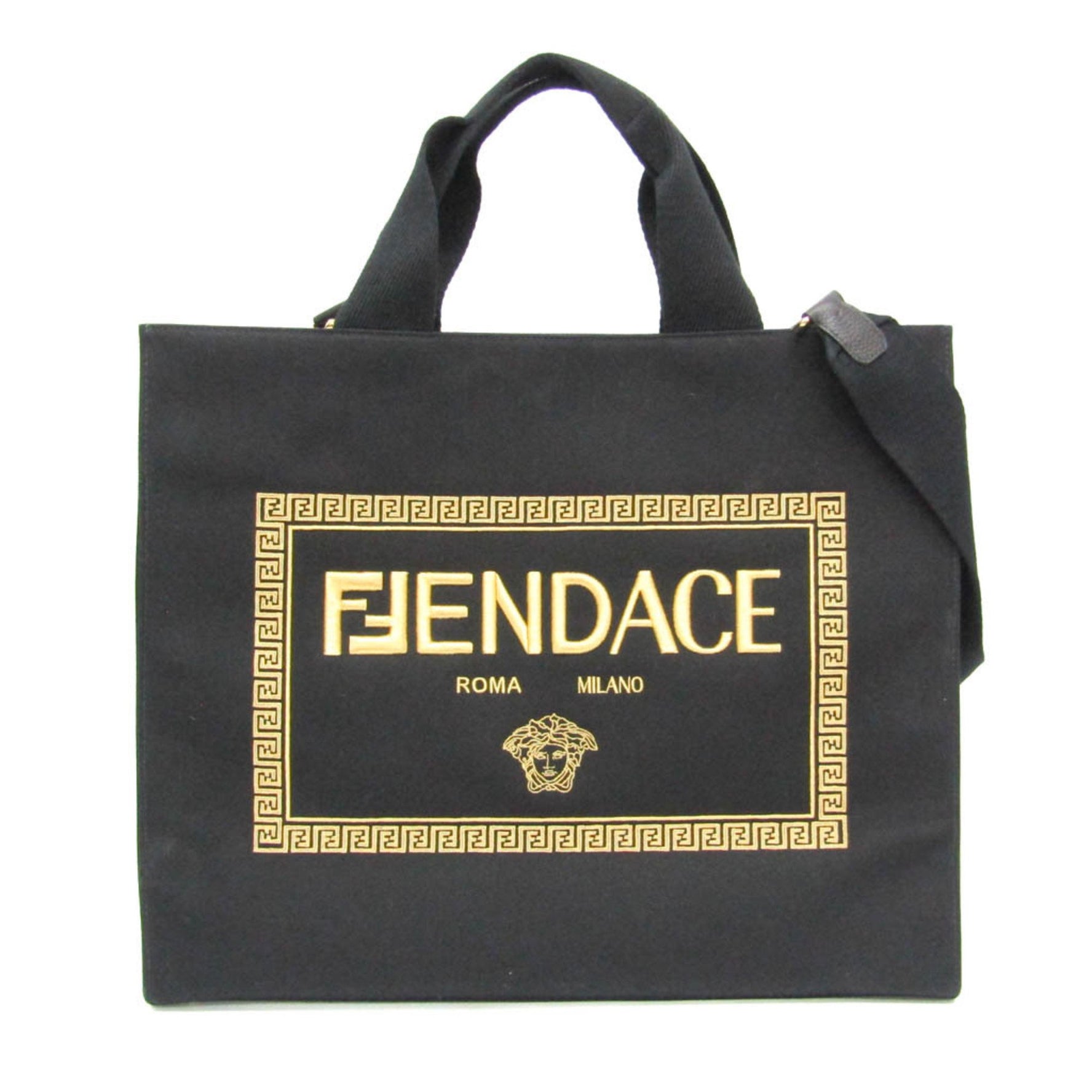 Fendi X Versace Fendace Men,Women Canvas Shoulder Bag,Tote Bag Gold,Black
