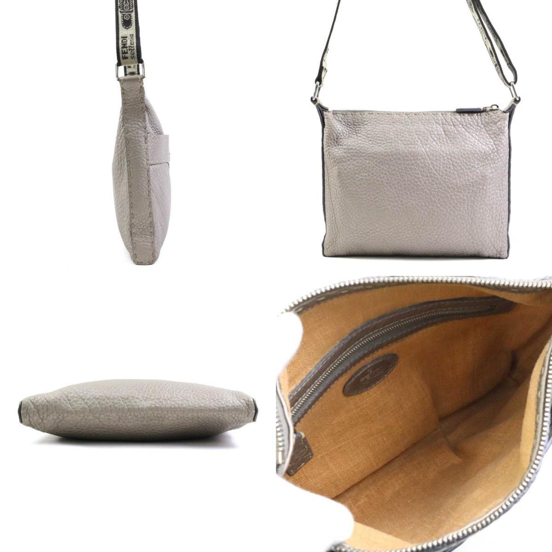 Fendi Selleria Shoulder Bag in Leather, Canvas, Metallic Gray, and Silver