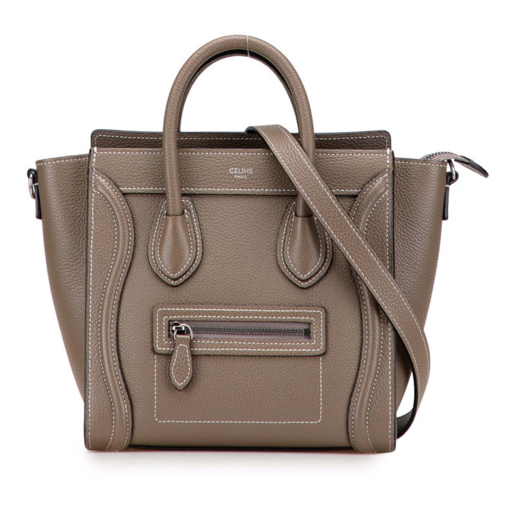 Celine Luggage Nano Shopper Handbag/Shoulder Bag, Greige Leather