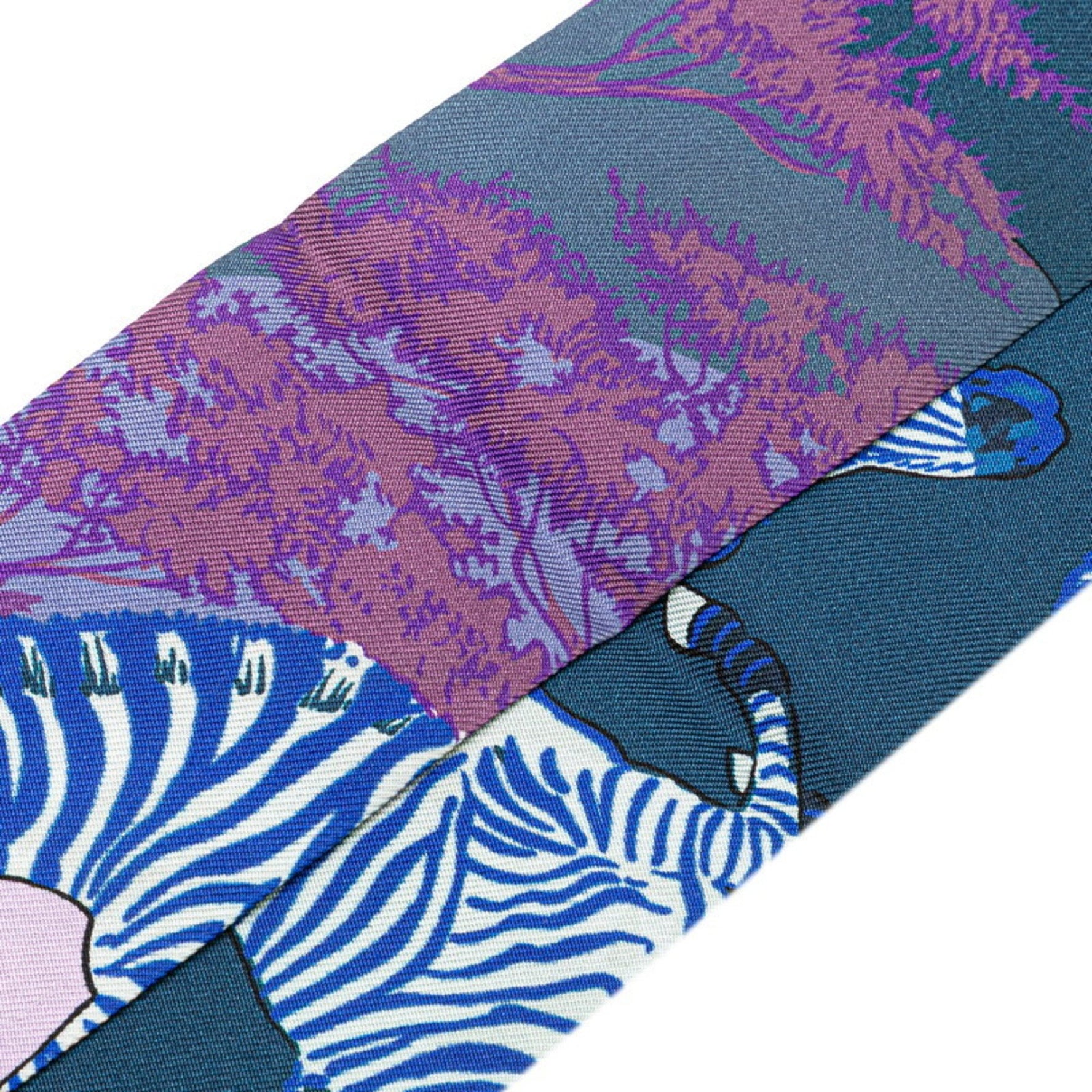 Hermes Hermès Twilly "Les Zebras" Zebra Scarf, Navy Blue and Multicolor Silk
