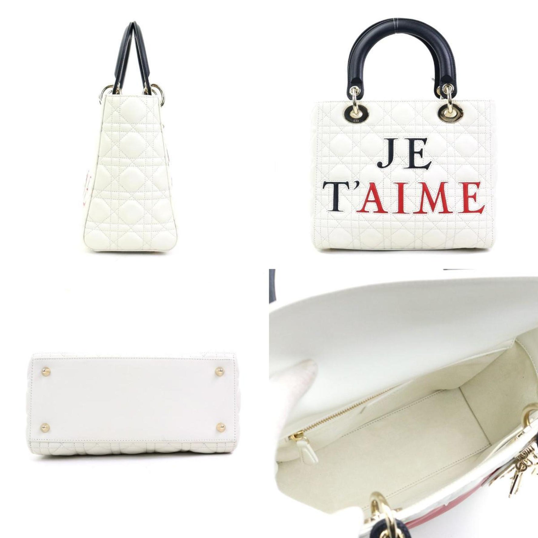 Christian Dior Handbag Shoulder Bag Amour Lady Lambskin White x Black Red