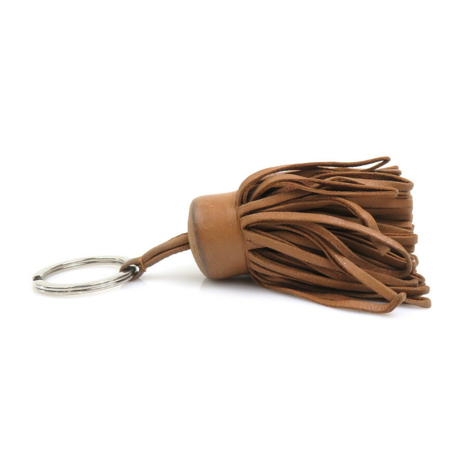 Hermes Key Ring Holder Carmen Leather Metal Brown Silver Men's