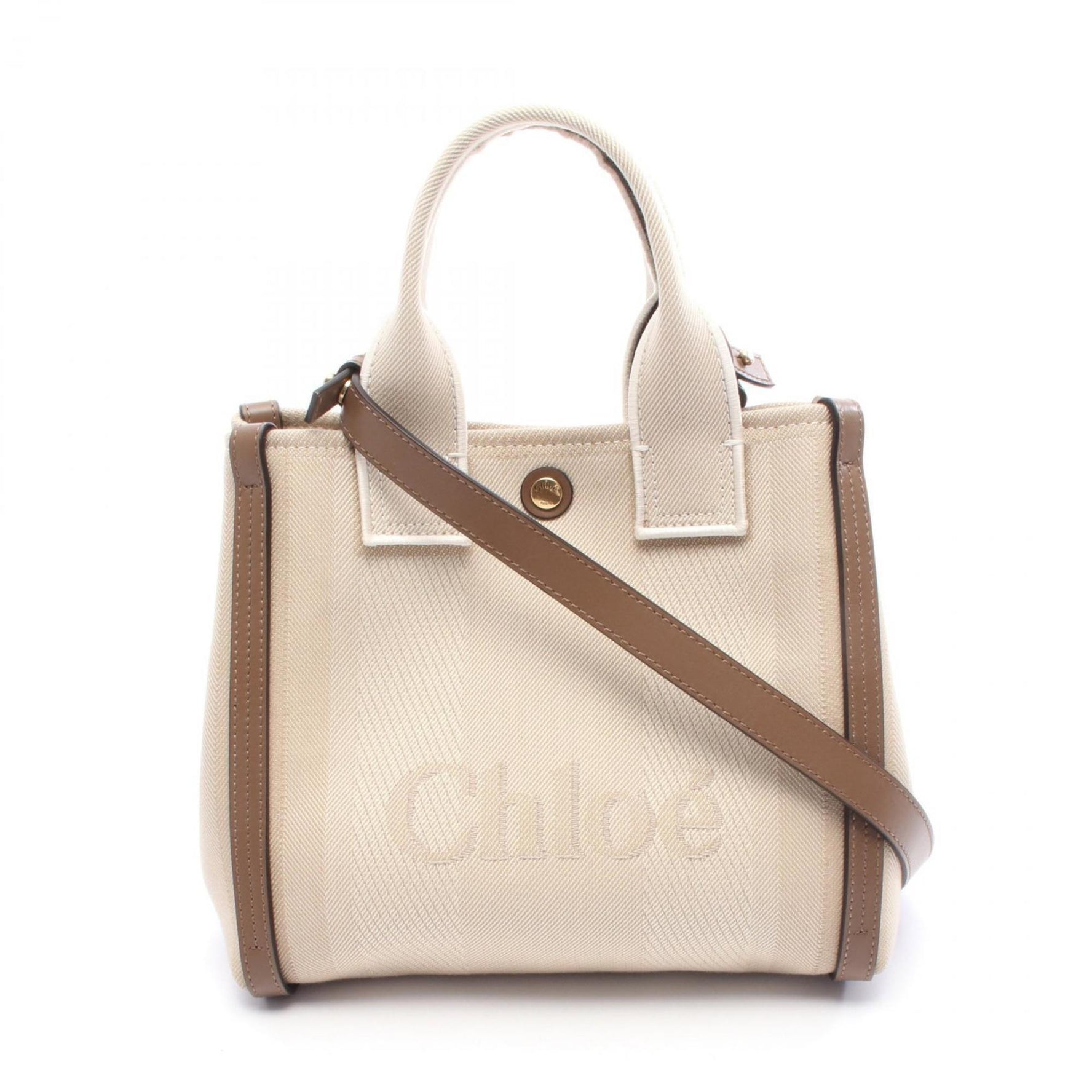 Chloé Chloe CARRY Small Tote Bag, Canvas and Leather, Beige Brown