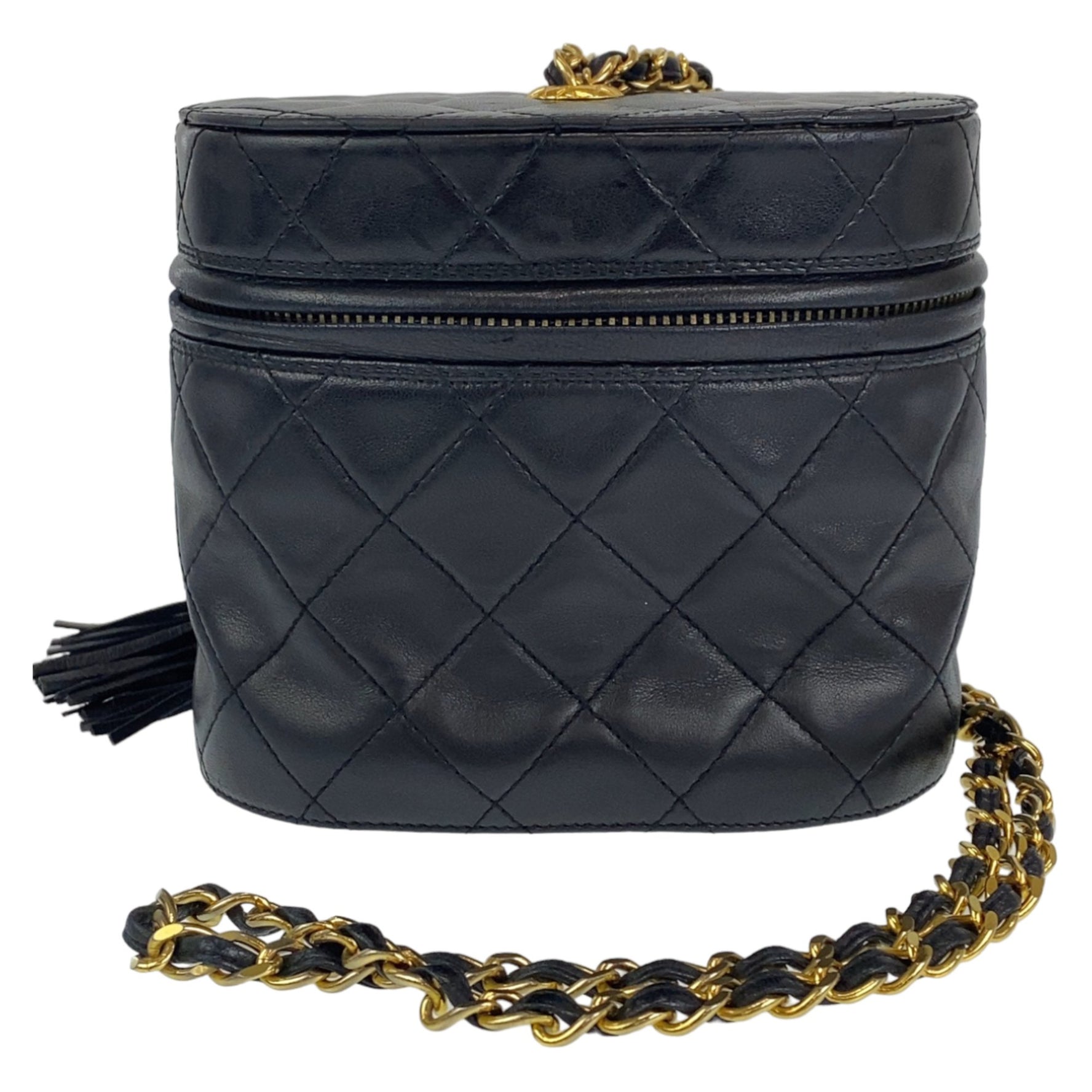 CHANEL Vintage Coco Mark Fringe Gold Hardware Lambskin Shoulder Bag Vanity