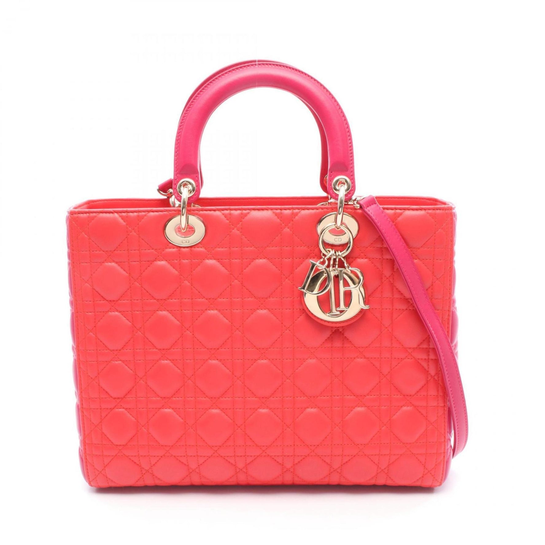 Christian Dior Dior Lady Large Handbag Leather Red Pink