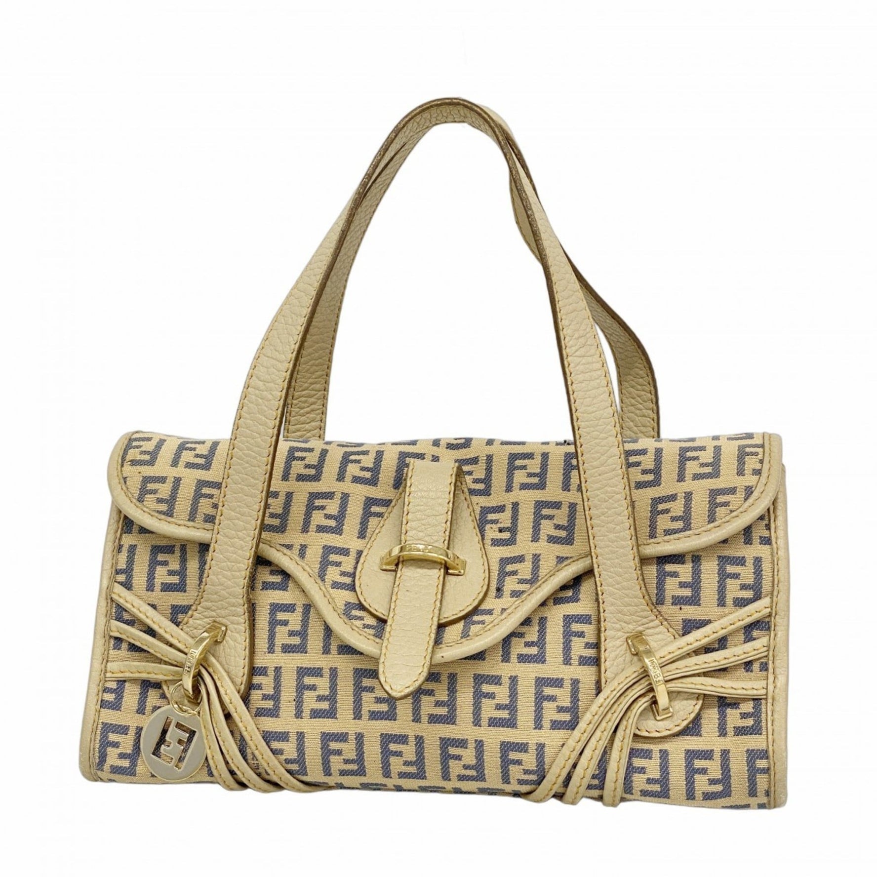 Fendi Zucchino handbag in nylon canvas, beige, blue, and champagne