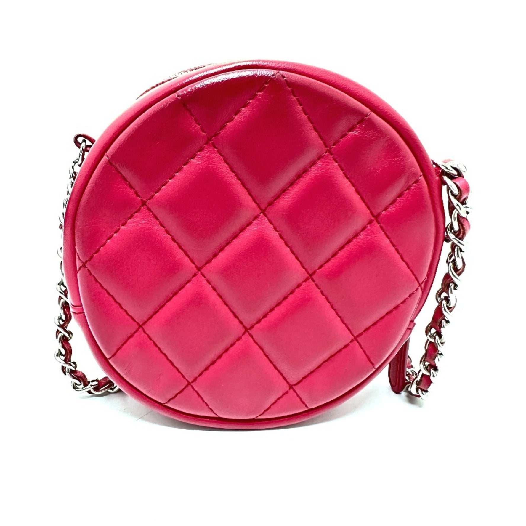 CHANEL Coco Mark Round Chain Shoulder Bag Lambskin Beige