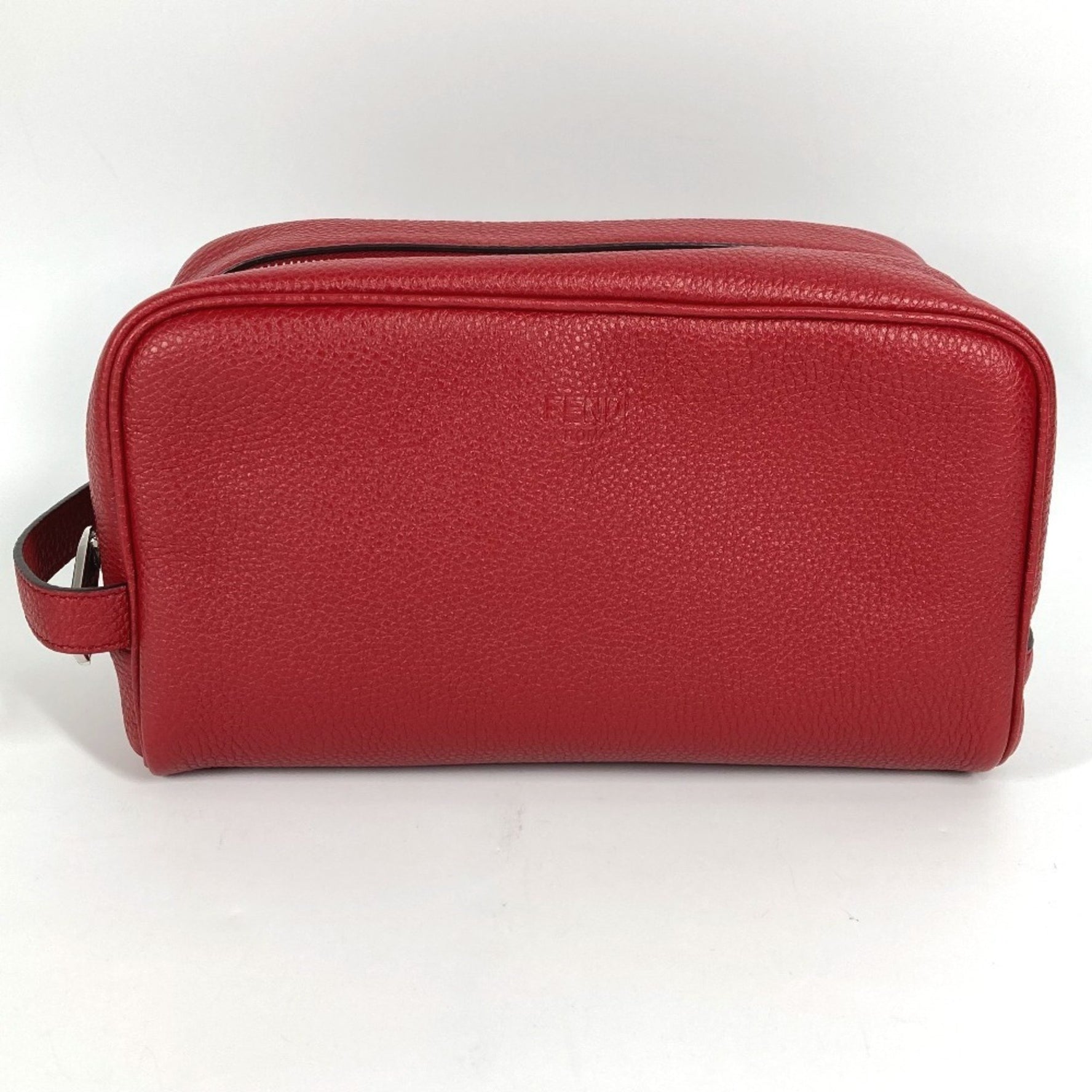 FENDI Leather Clutch Bag with Handle and Logo, Red, Women
