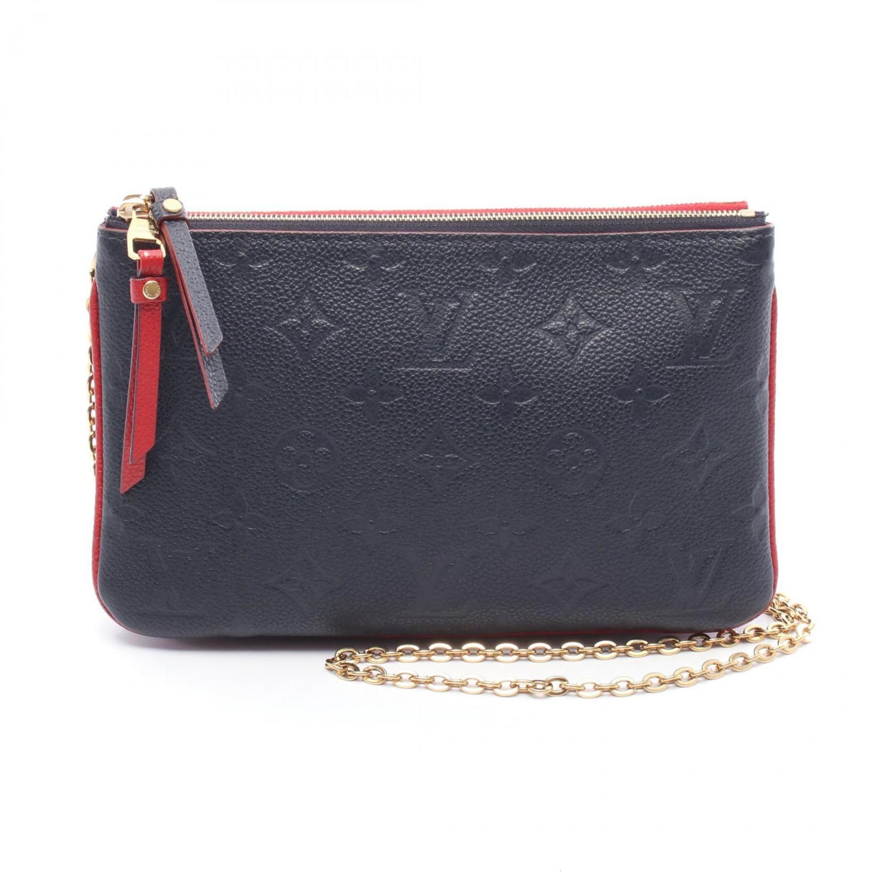 Louis Vuitton Pochette Double Zip Shoulder Bag in Monogram Empreinte Leather, Navy and Red