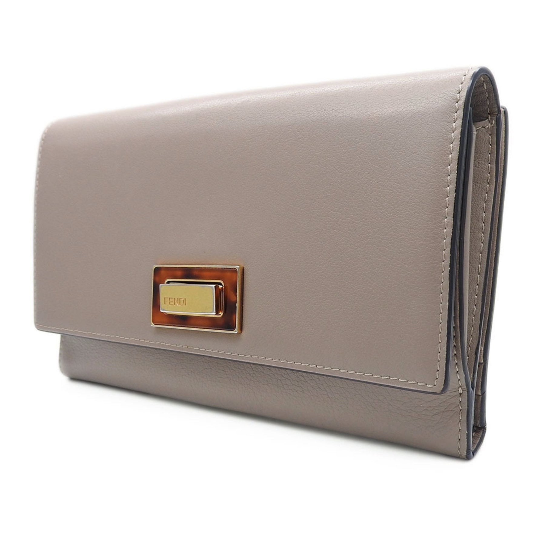 Fendi Bi-fold Wallet Peekaboo Leather Greige Selleria Continental Tortoise Shell Long
