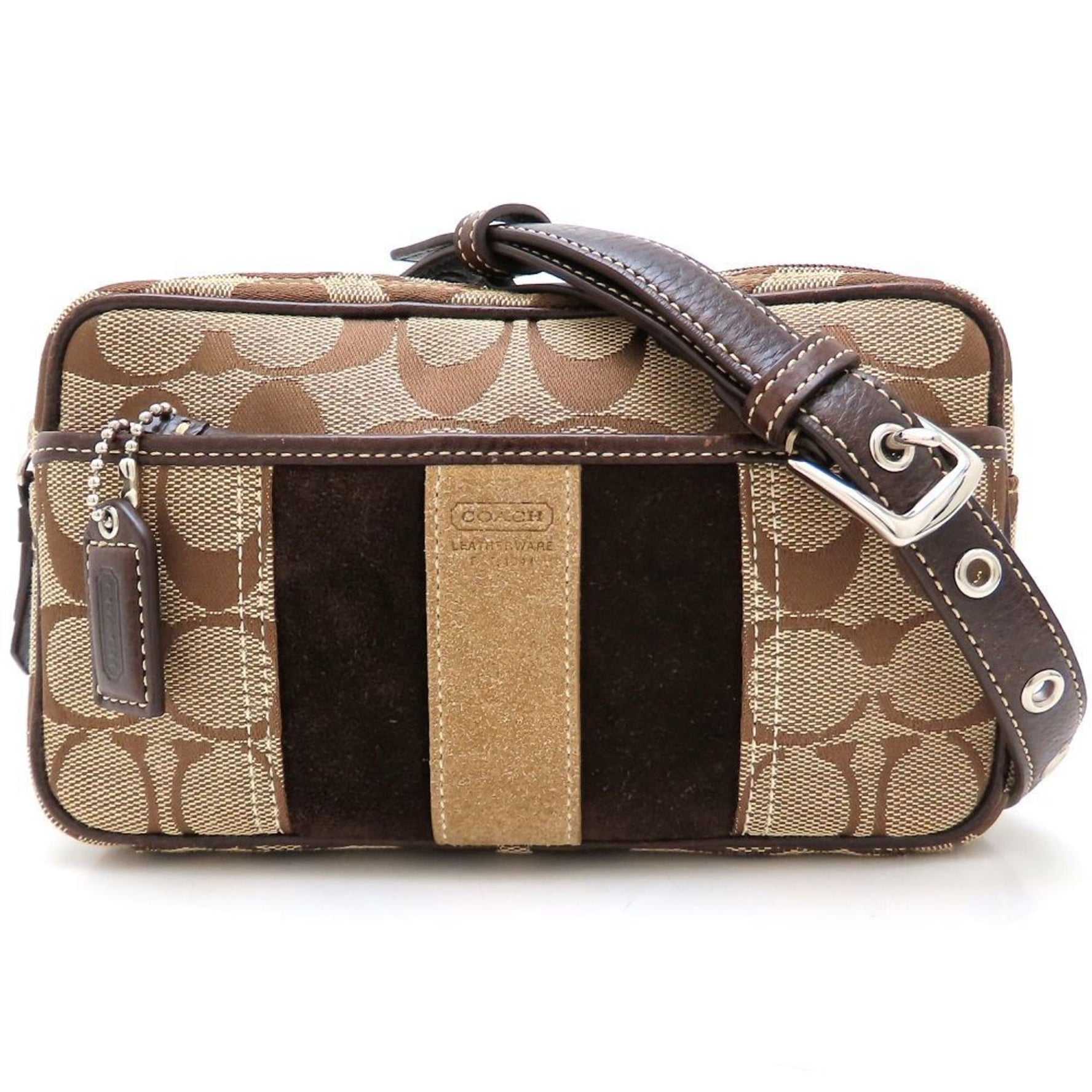 COACH Belt Bag, Body Canvas, Suede, and Leather, Beige Brown