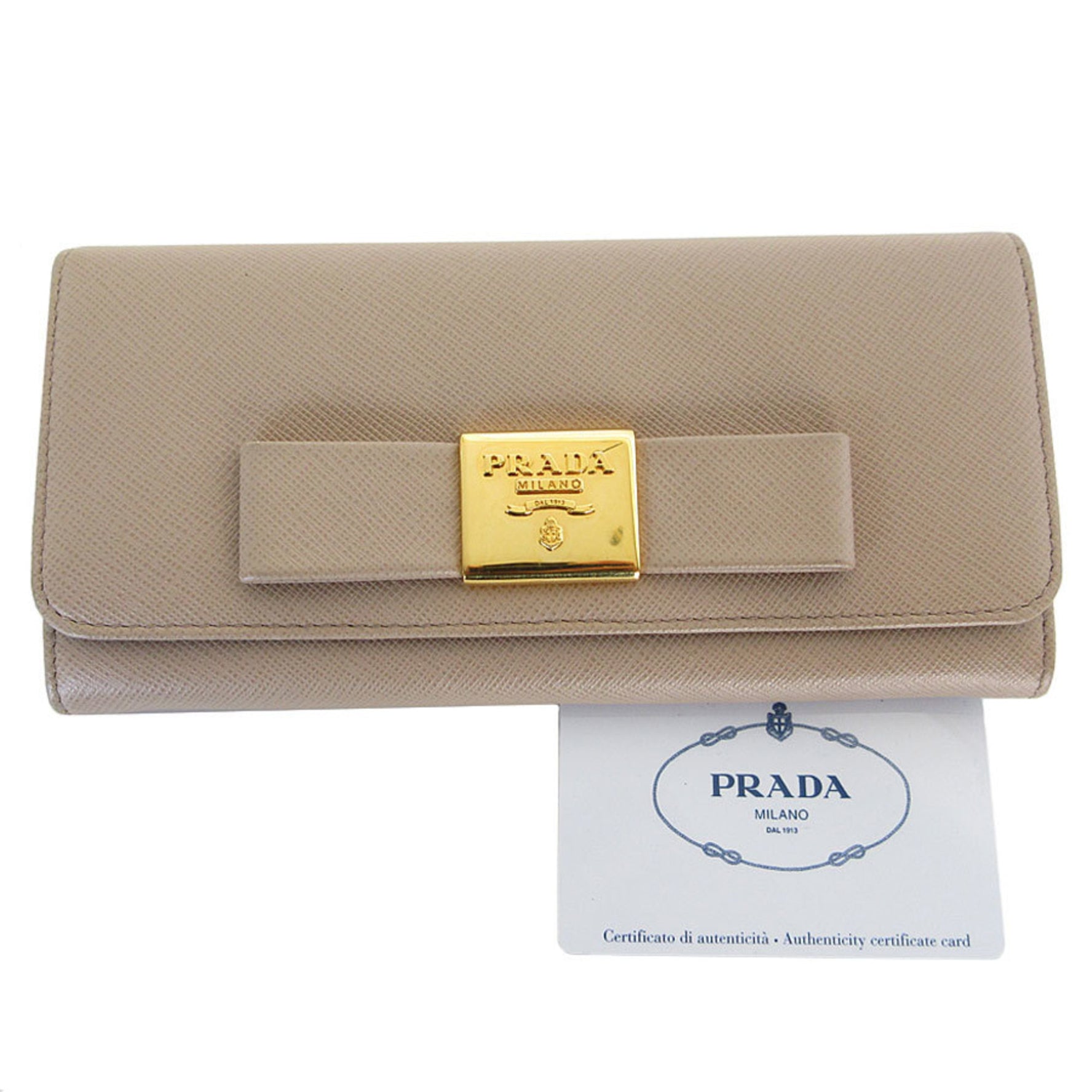 PRADA Bi-fold long wallet leather beige gold ladies
