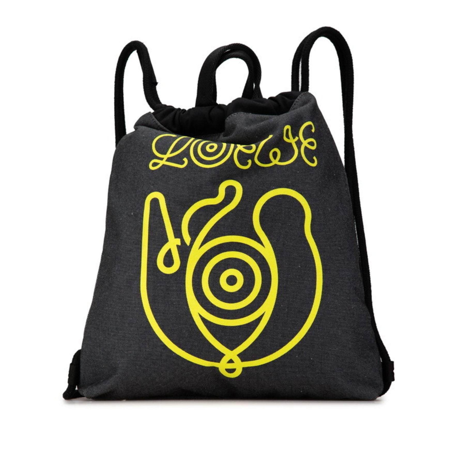 LOEWE Anagram Drawstring Bag Knapsack Grey Black Denim Cotton