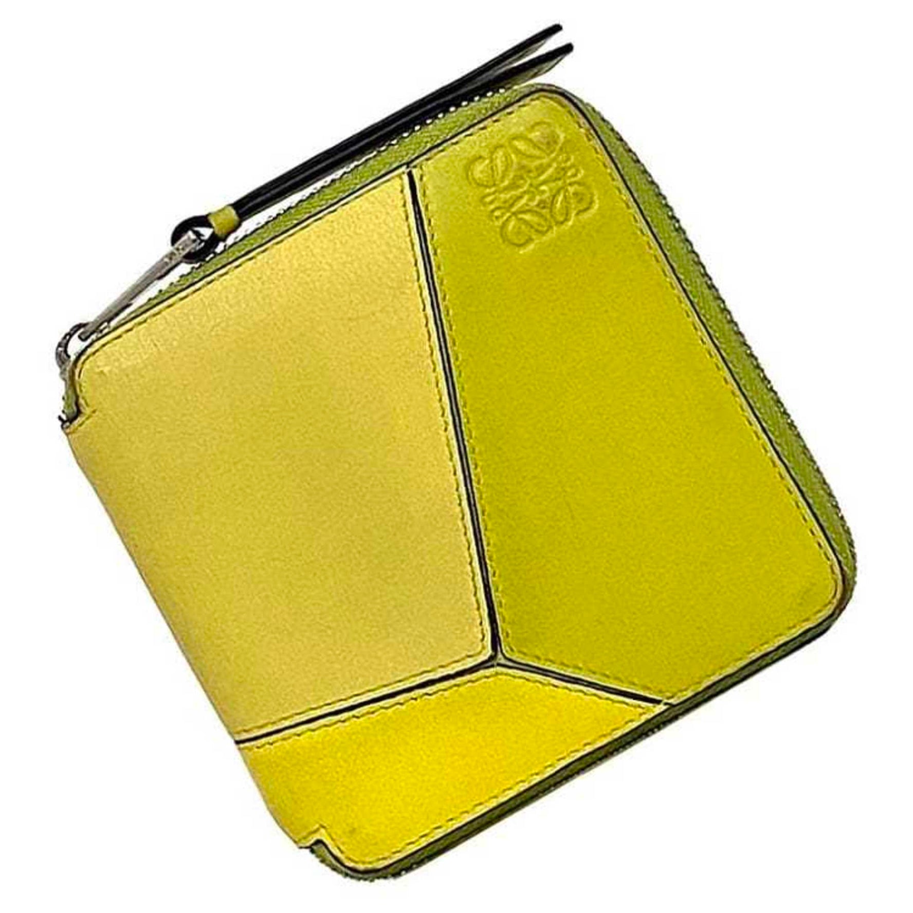 LOEWE Round Bi-fold Wallet Puzzle Anagram Leather Compact Folding Soft Women Men Unisex Engraved