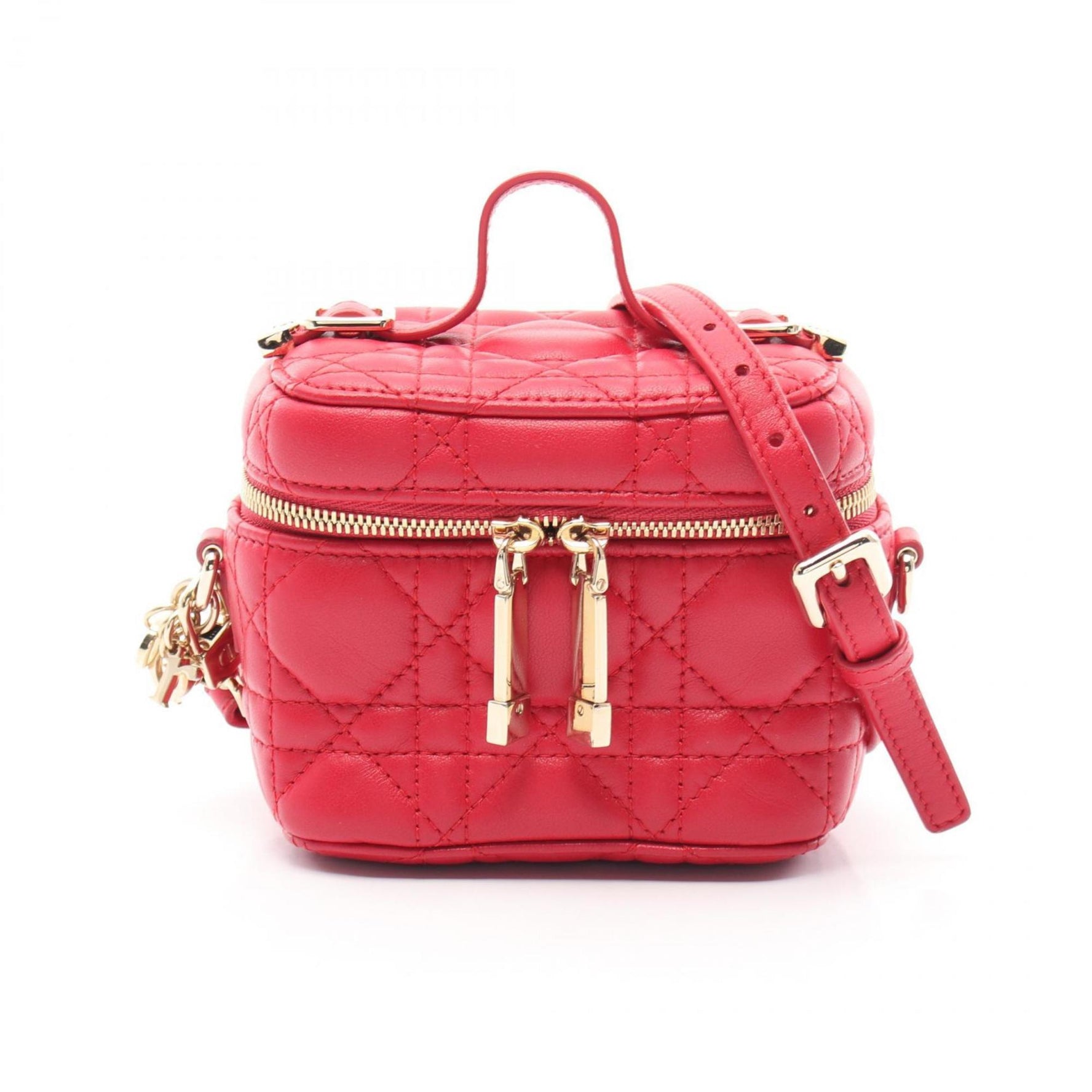 Christian Dior Dior Lady Micro Vanity Cannage Handbag Leather Red