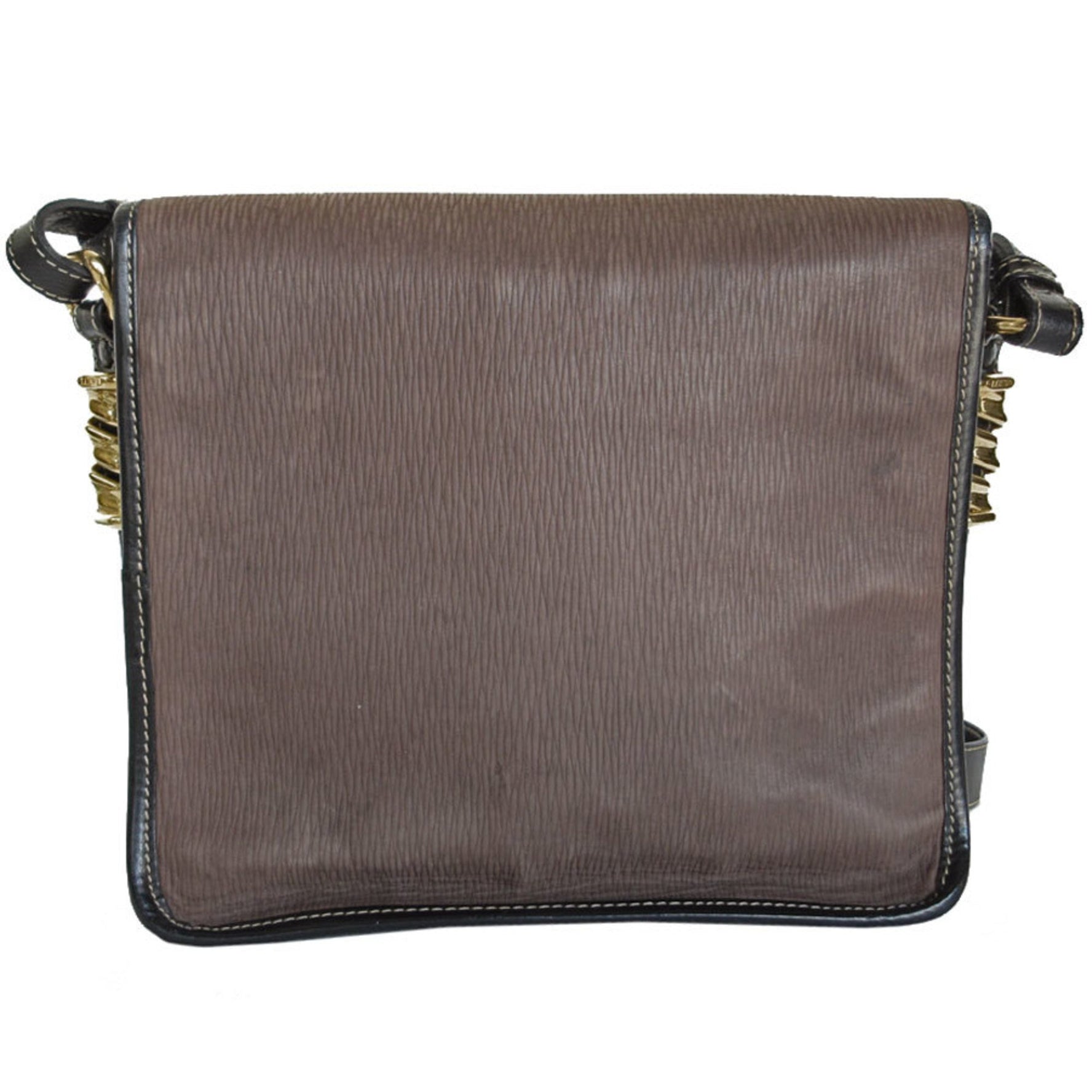 LOEWE Shoulder Bag Nubuck Leather Brown Black Gold