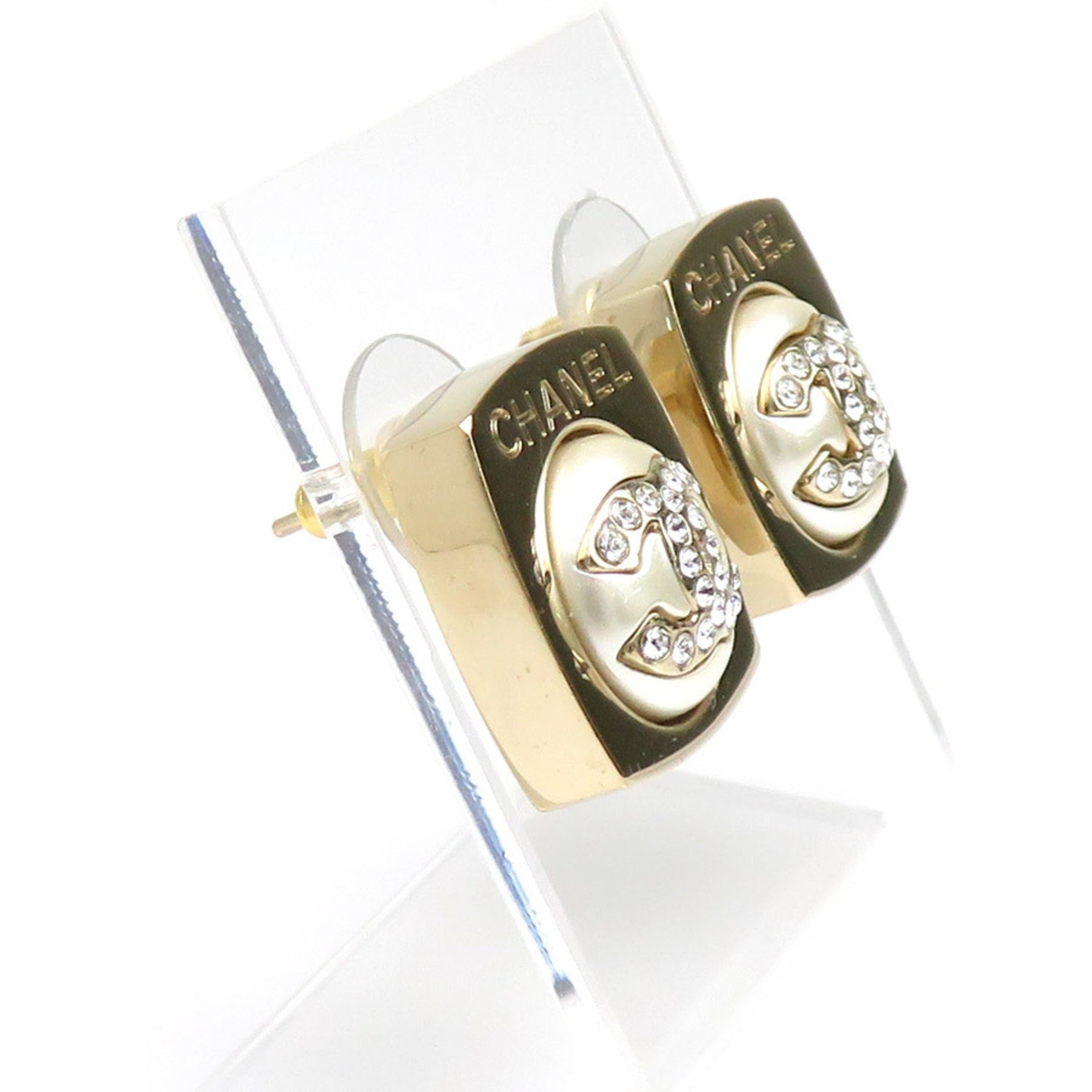 CHANEL Earrings Coco Mark Metal Faux Pearl Gold Off-White