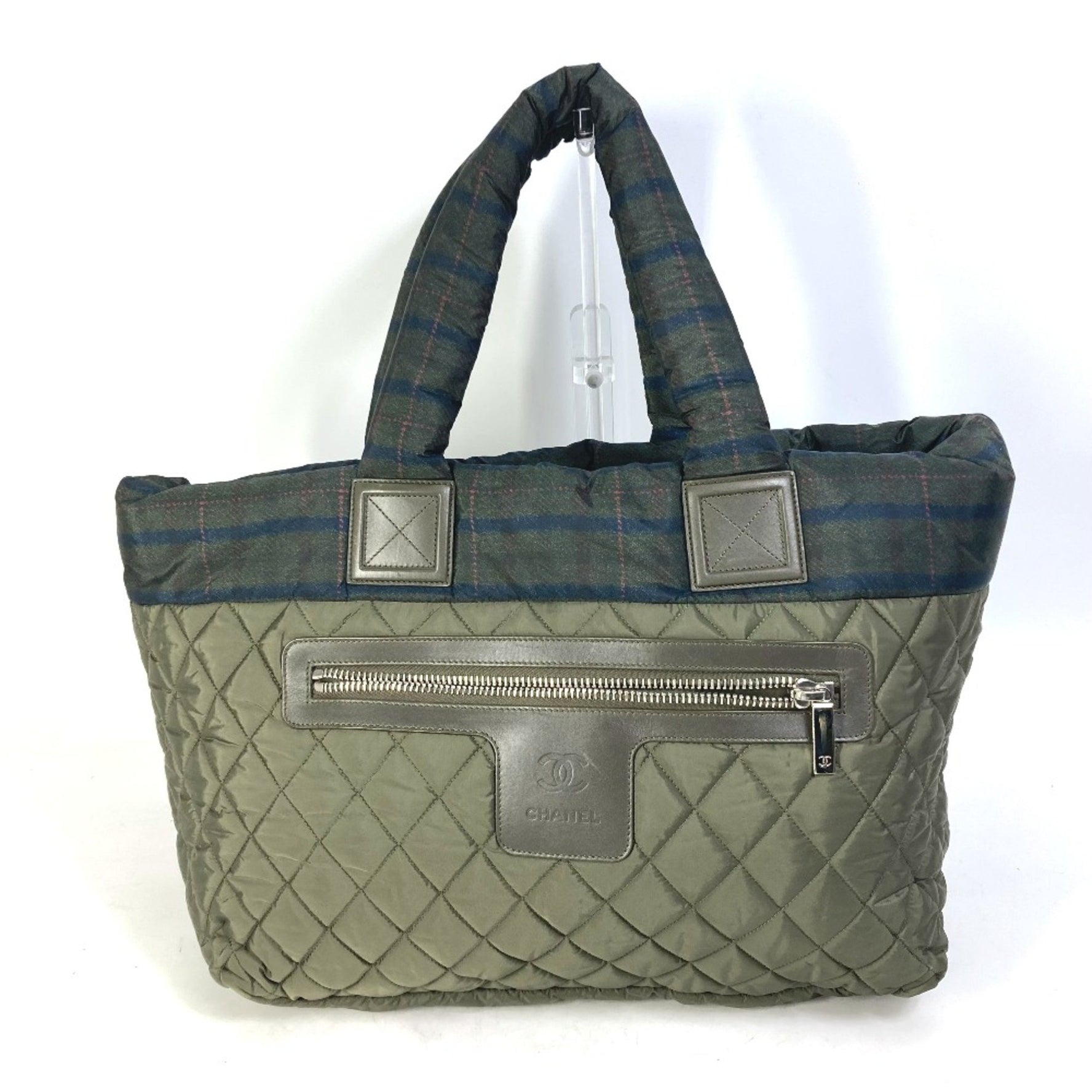Chanel Quilted shawl Medium Tote Shoulder Bag Check Tote Bag khaki