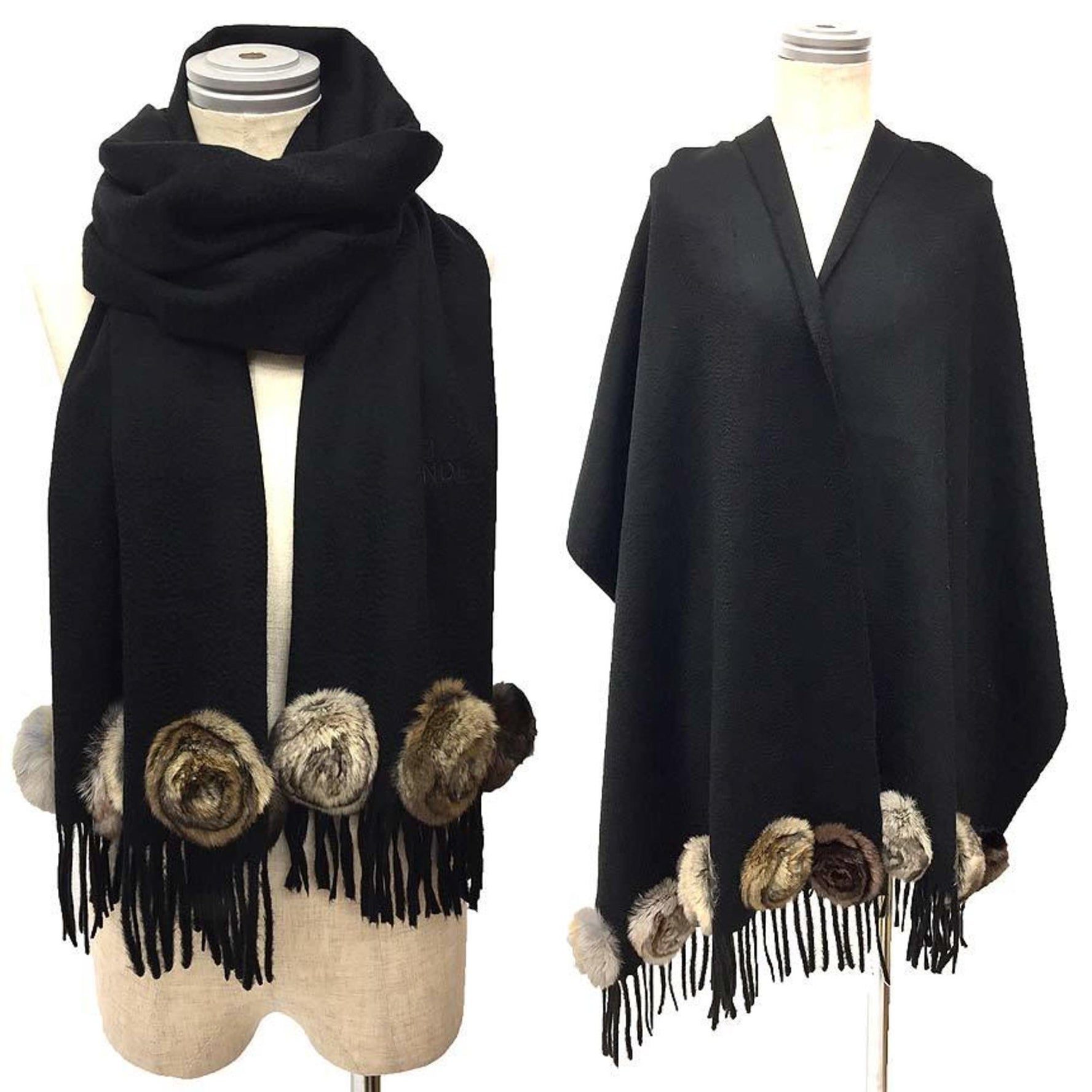 FENDI Cashmere Fur Stole Shawl Muffler Large Rabbit Lapin Camelia Ladies