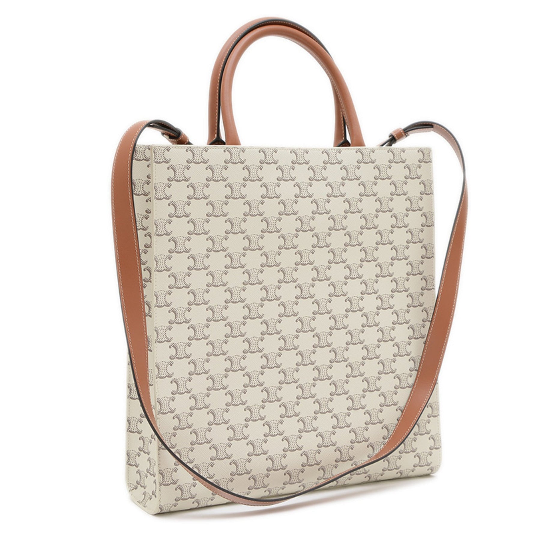 Celine Triomphe Vertical Cabas Medium Hand Shoulder Bag, Ivory Brown