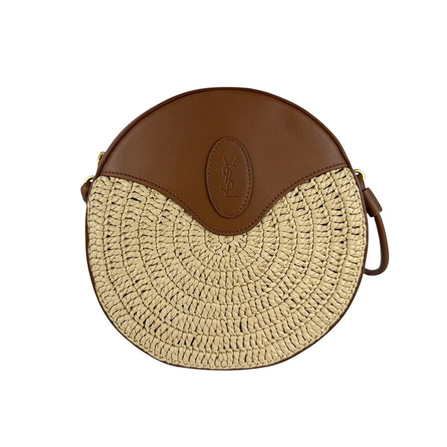 Saint Laurent Round Camera Shoulder Bag in Raffia and Leather, Natural