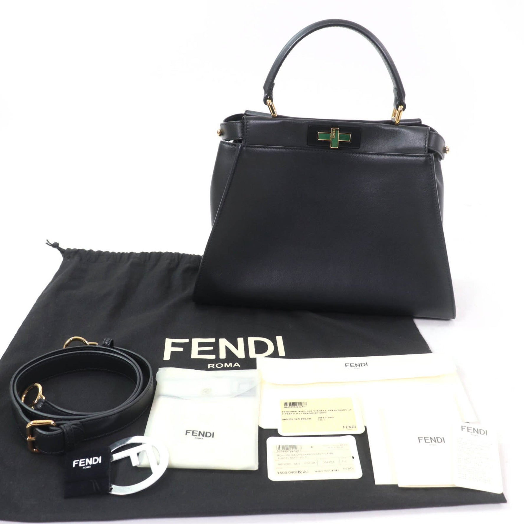 FENDI Peekaboo Regular Nappa Leather Shoulder/Handbag, with Gold Hardware, Dust Bag, Made in Italy
