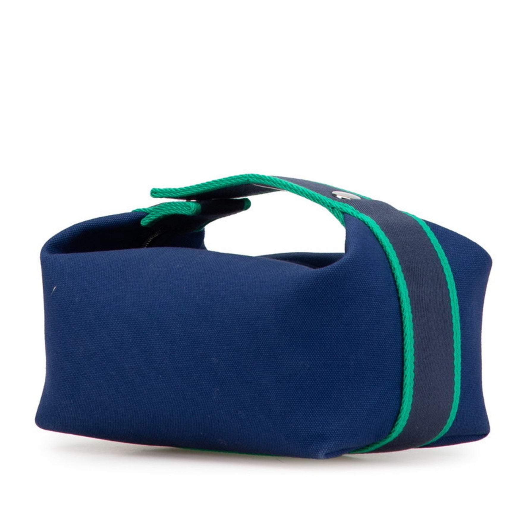 Hermes Brid A Black PM Pouch Handbag Navy Green Cotton