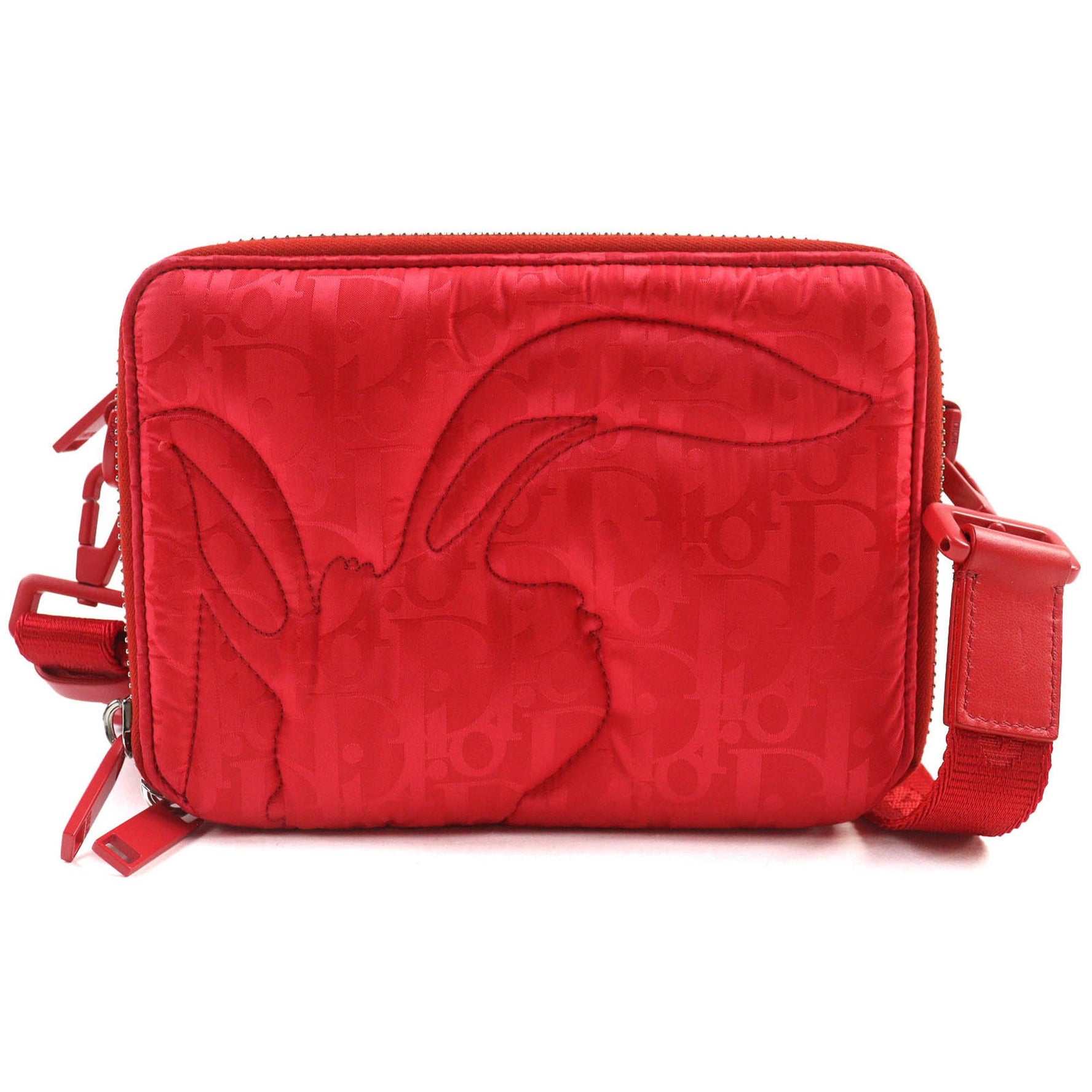 Christian Dior DIOR Leather Oblique Quilted Bunny Messenger Bag/Shoulder Bag, Red, Includes Dust Bag