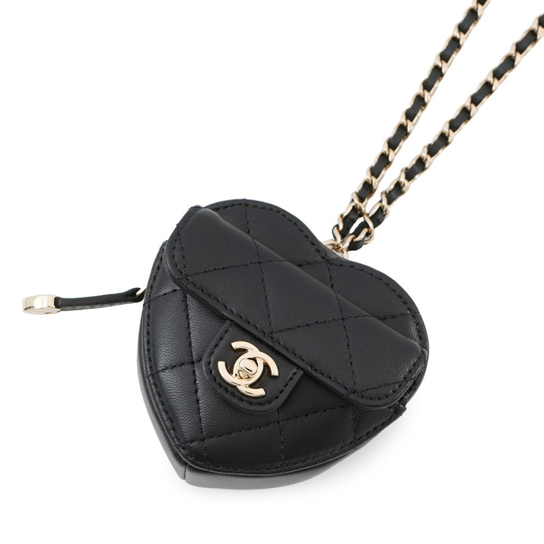 Chanel Matelasse Heart Chain Wallet/Coin Case, Lambskin, Black