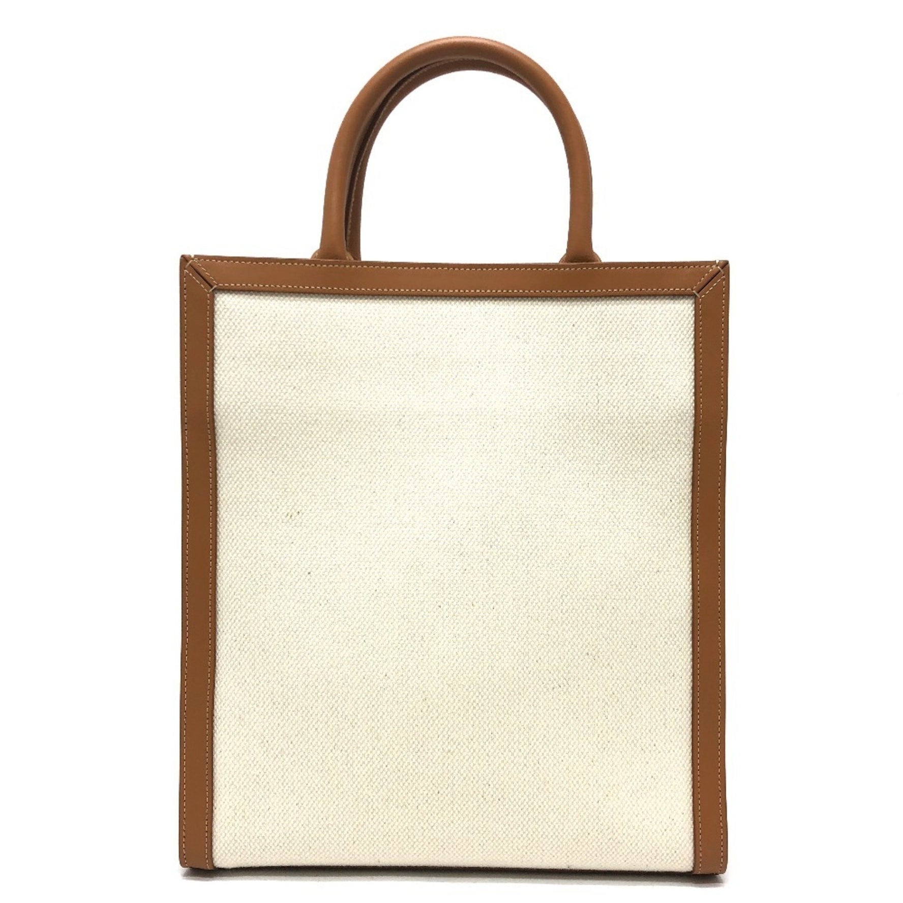 CELINE Small Vertical Cabas Bag Handbag Shoulder Crossbody Tote Leather Canvas Beige x Brown