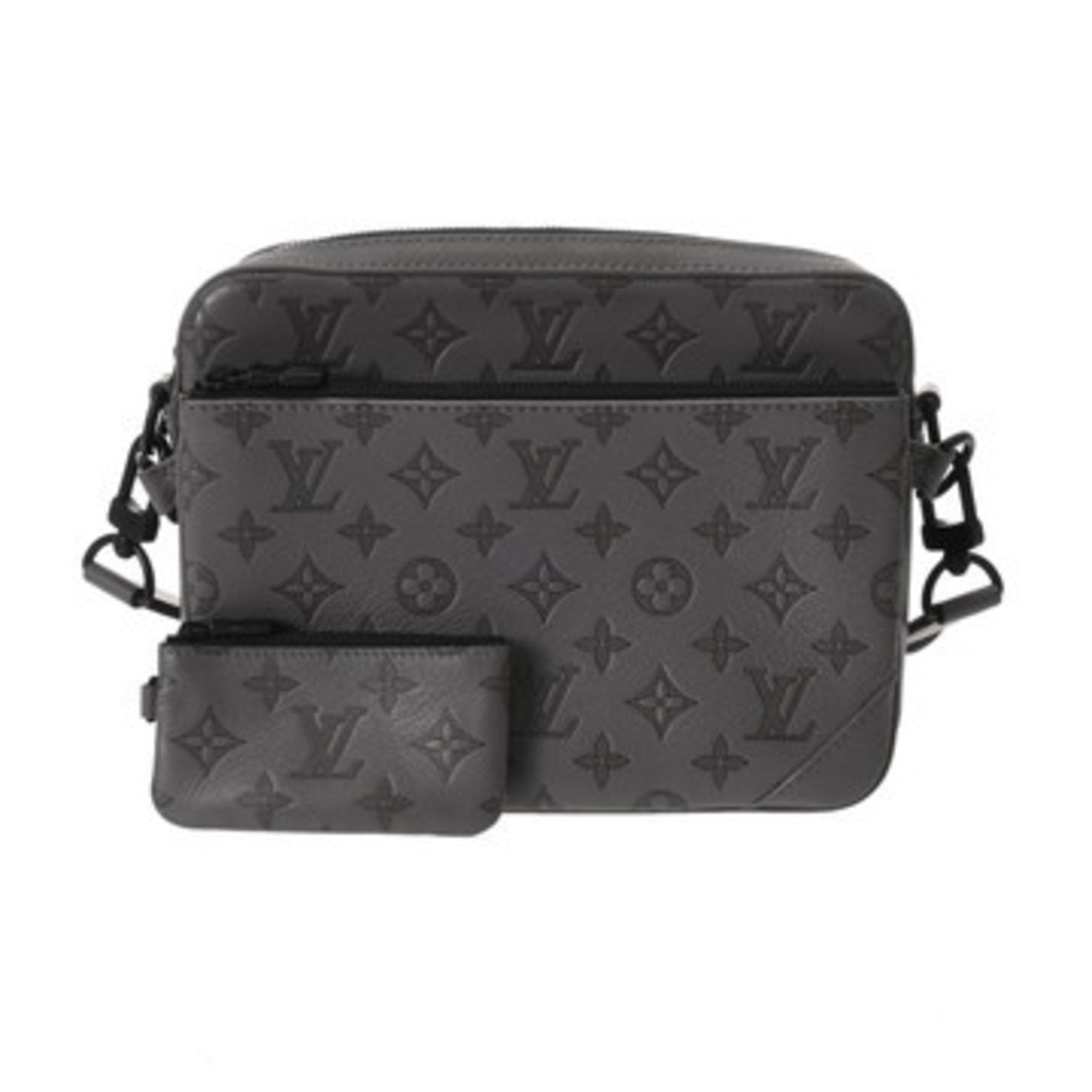 LOUIS VUITTON Monogram Shadow Trio Messenger Bag in Anthracite Gray, Leather Shoulder