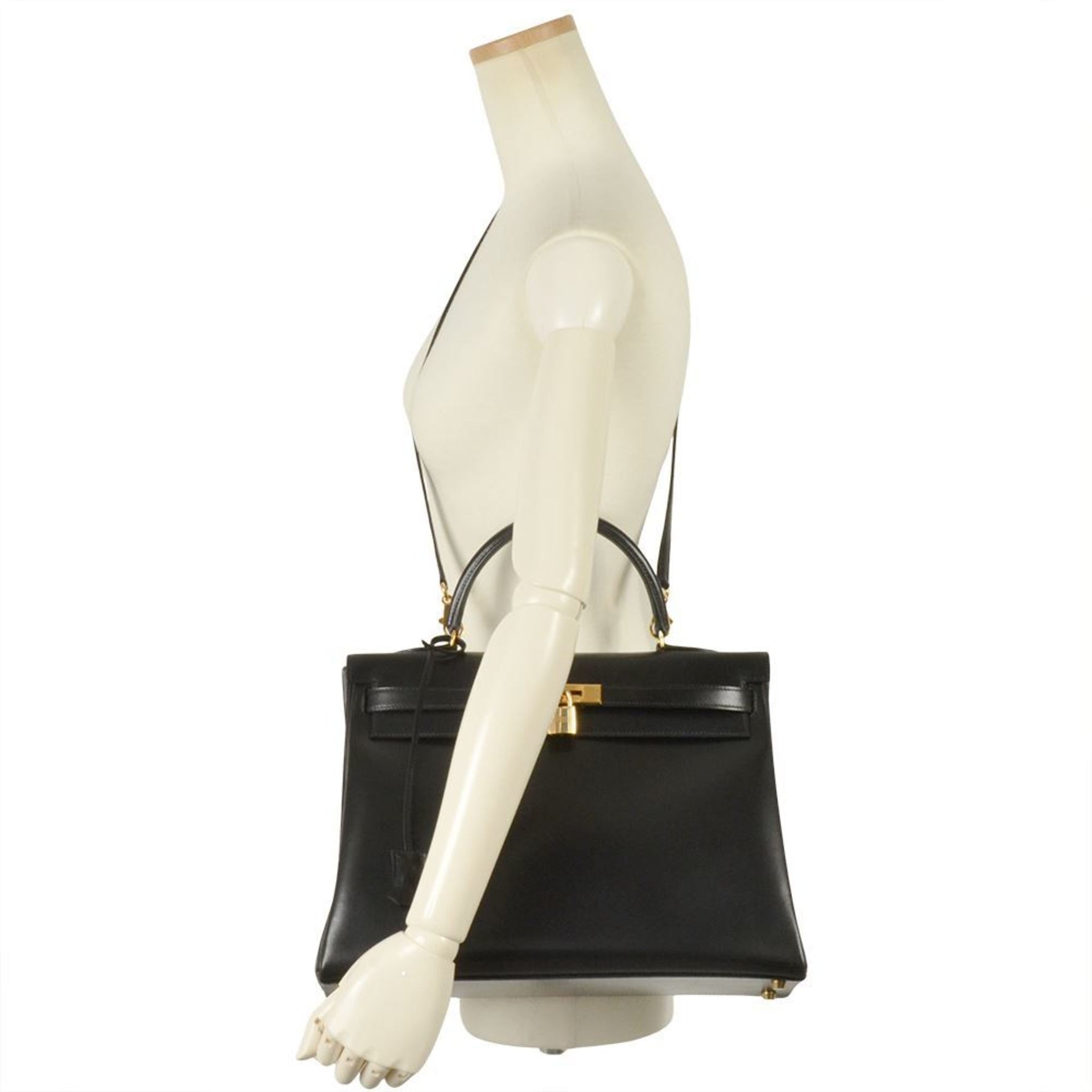 Hermes Kelly 35 Handbag Box Calf □A (Manufactured around 1997) Engraved Inner Stitching