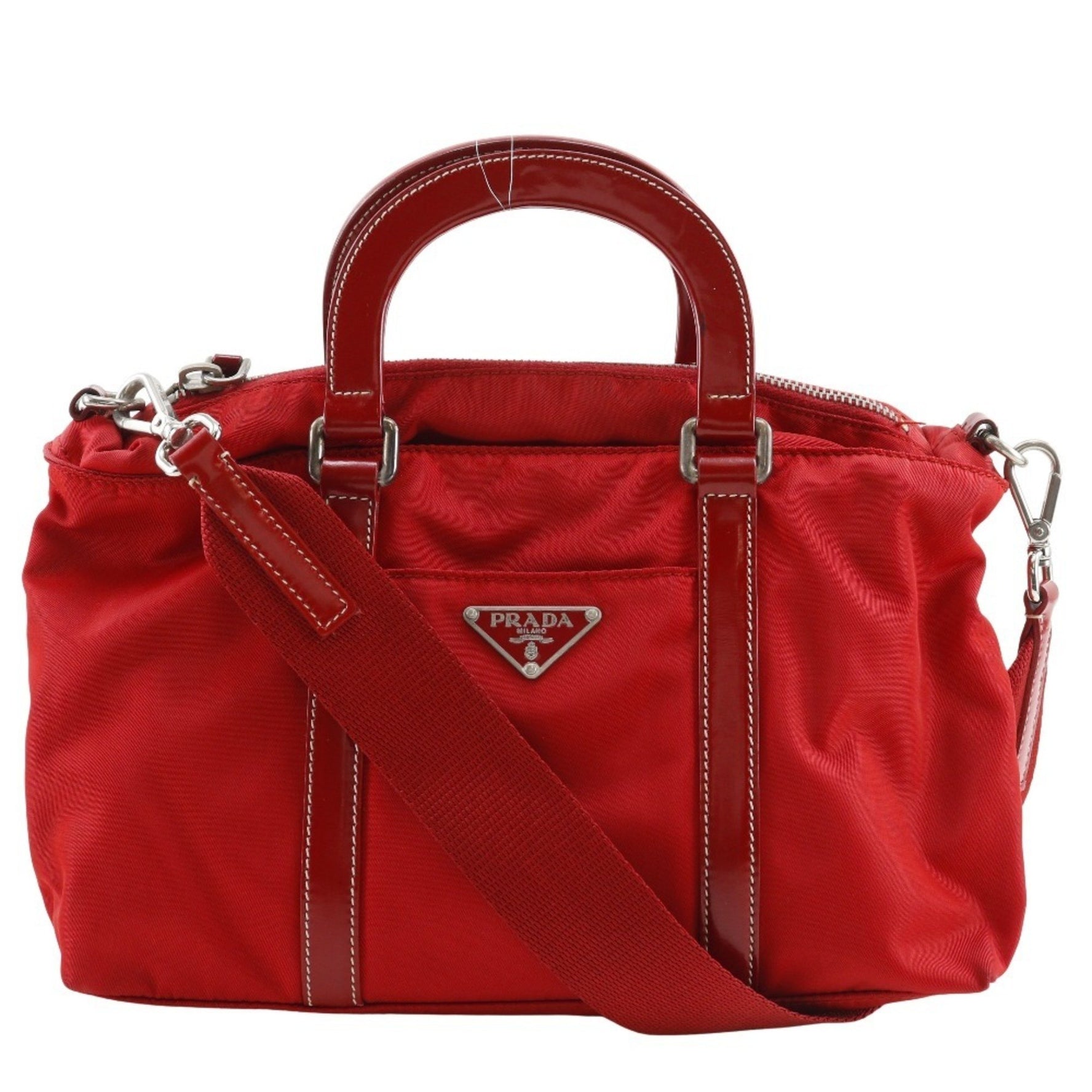 Prada Shoulder Handbag, Nylon, Red