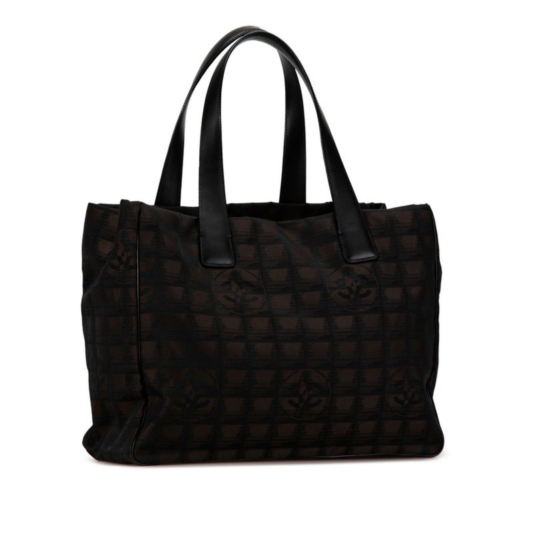 Chanel New Travel Tote MM Handbag Bag Brown Black Nylon Leather