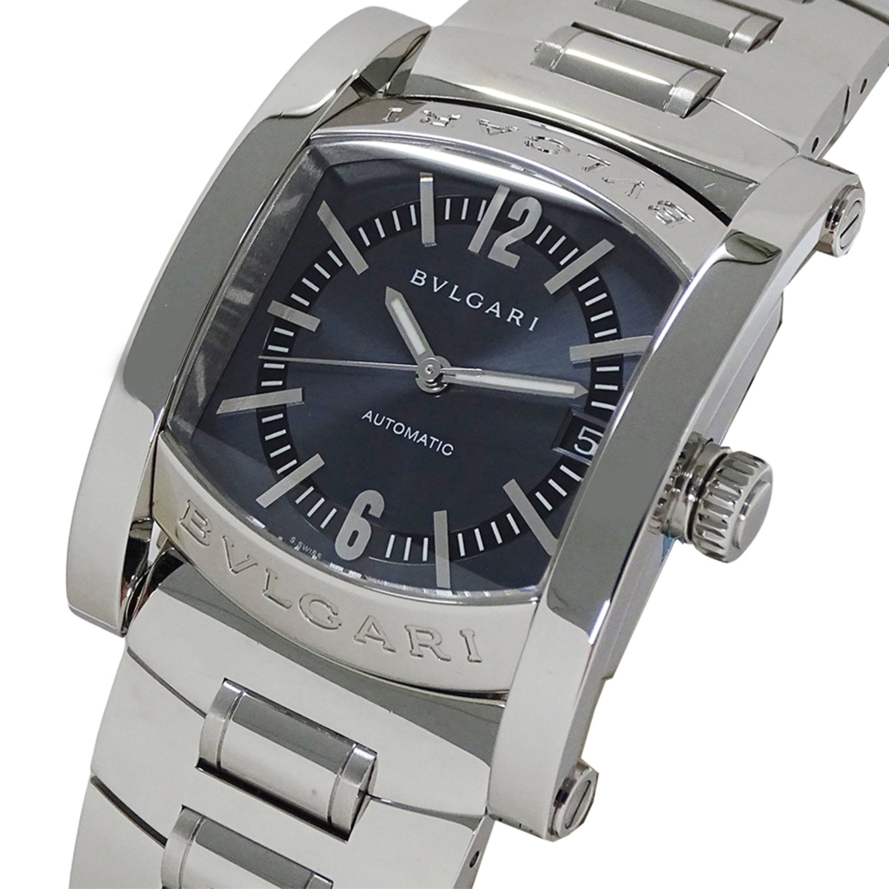 Bvlgari Watch Brand Assioma Date Automatic AT Stainless Steel SS Silver Navy Polished