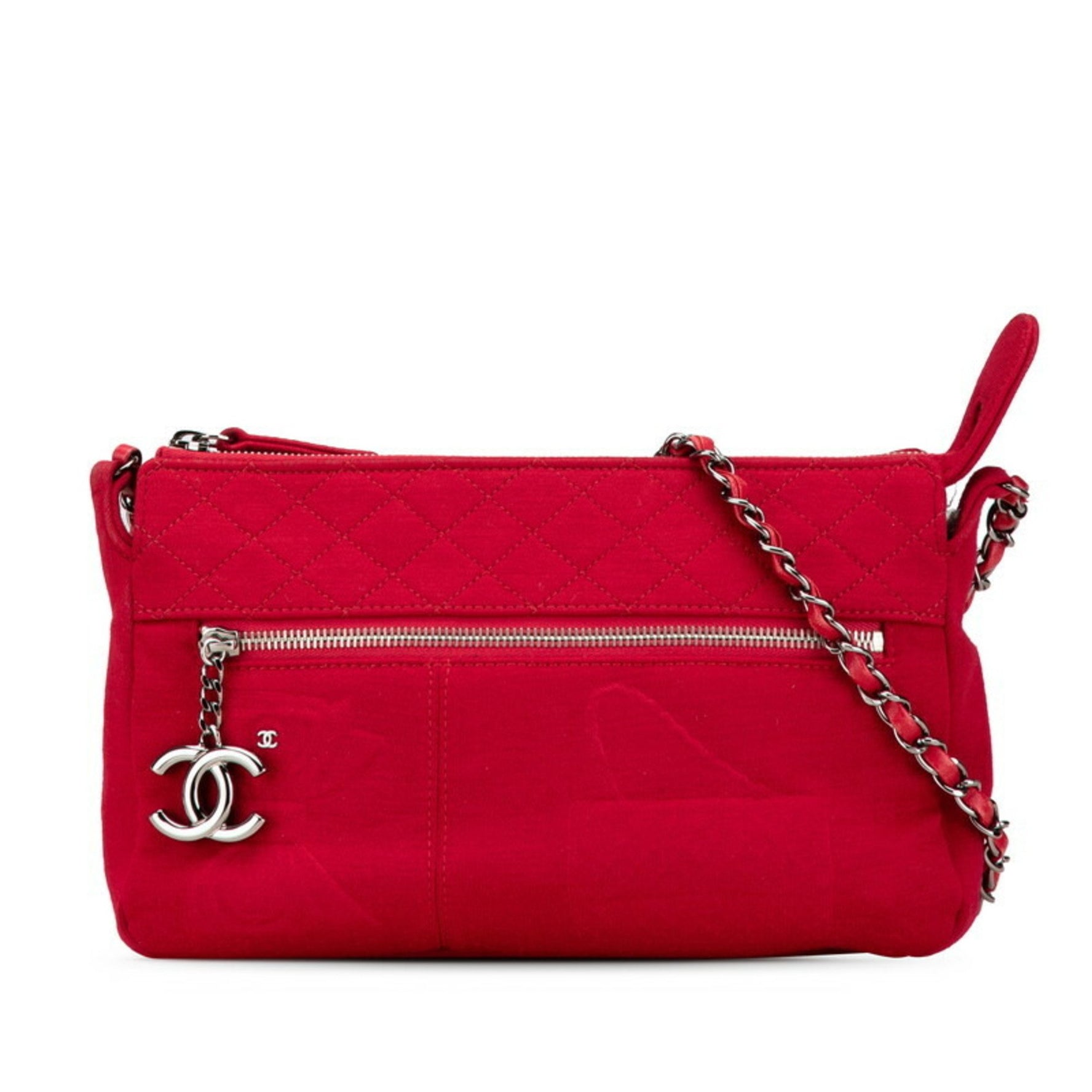 Chanel Matelasse Coco Mark Shoulder Bag Red Cotton