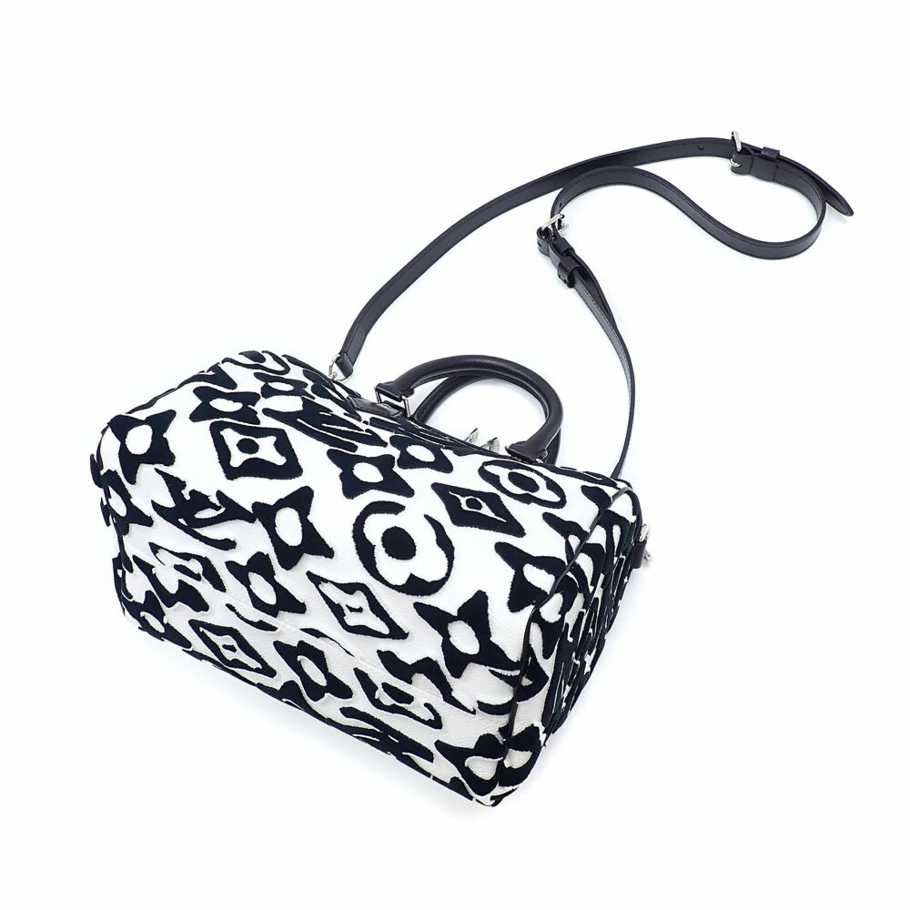 Louis Vuitton x Urs Fischer Monogram Tuftage Speedy Bandouliere 25 Handbag White Black Mini Boston Bag